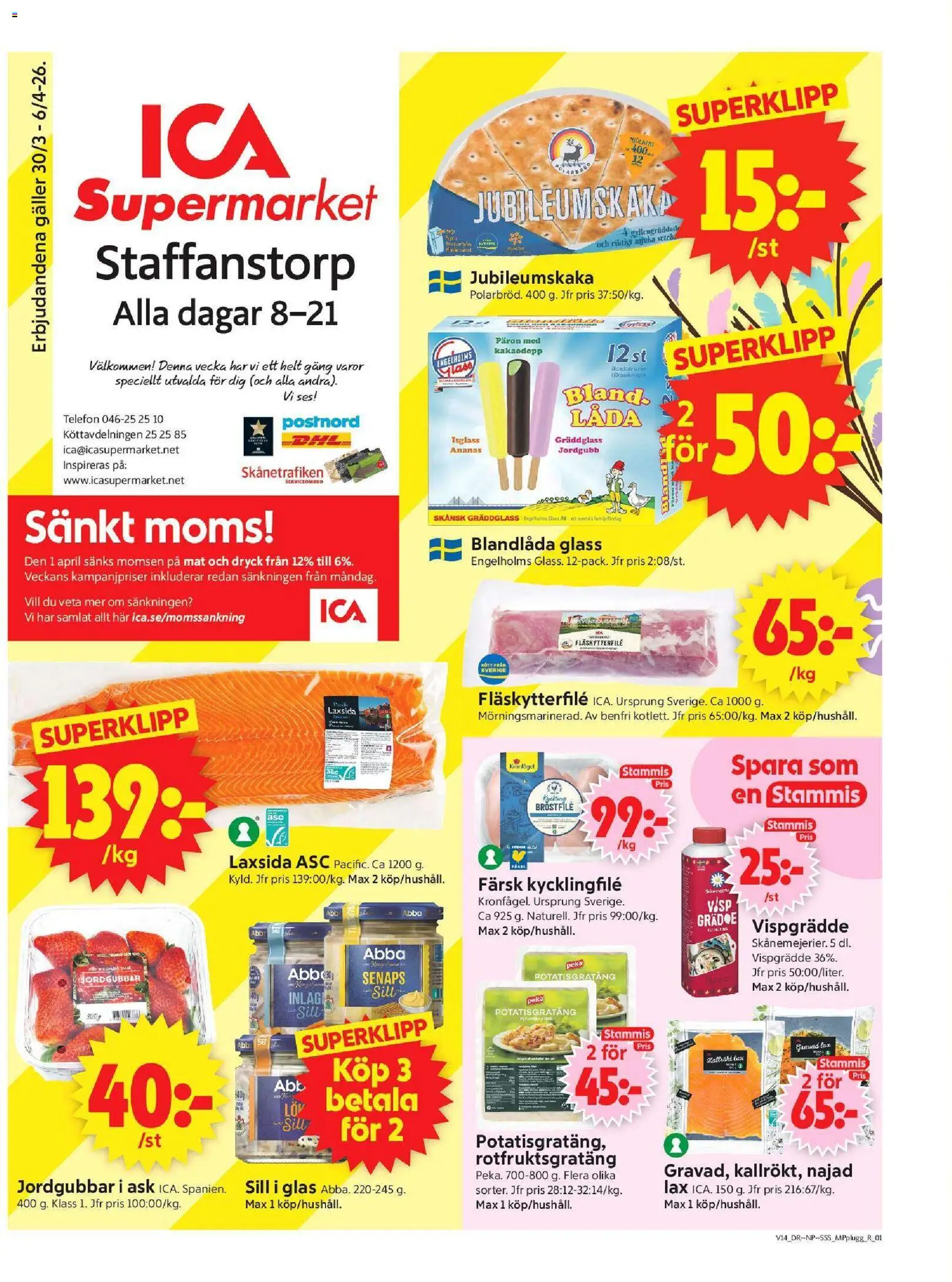 ICA Supermarket reklamblad aktuell från 30.03.2026 | Sida: 1 | Produkter: Kycklingfile, Galler, Potatisgratäng, Ananas