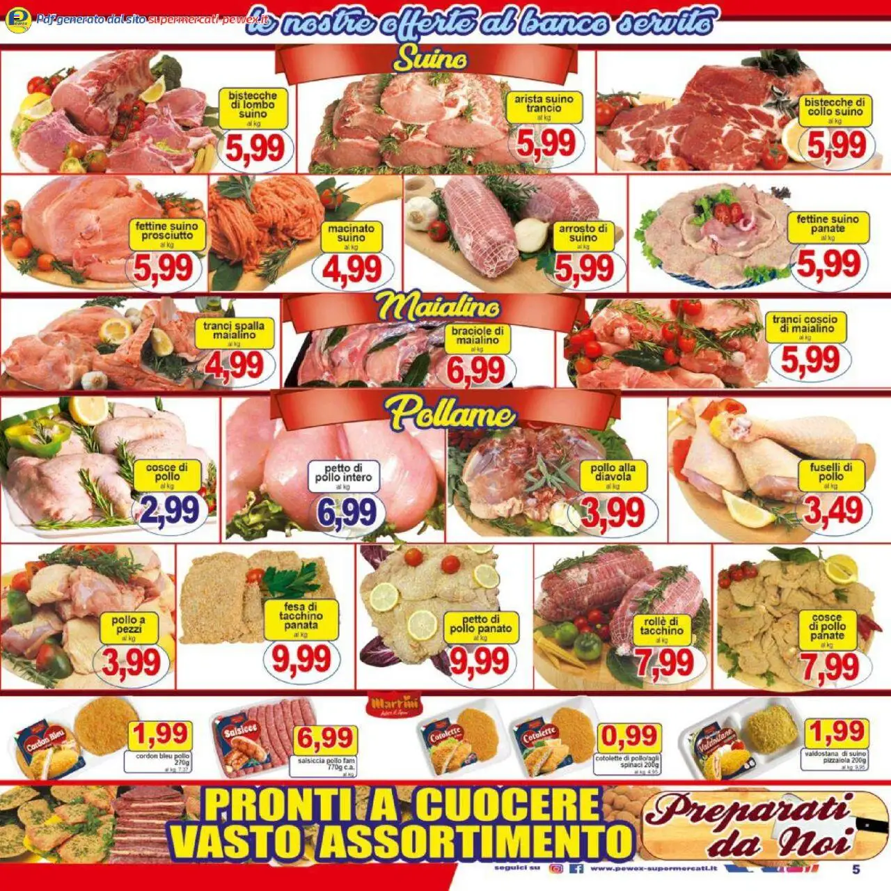 Volantino Pewex del 17.09.2025 | Pagina: 5 | Prodotti: Tacchino, Salsiccia, Spinaci, Cosce di pollo