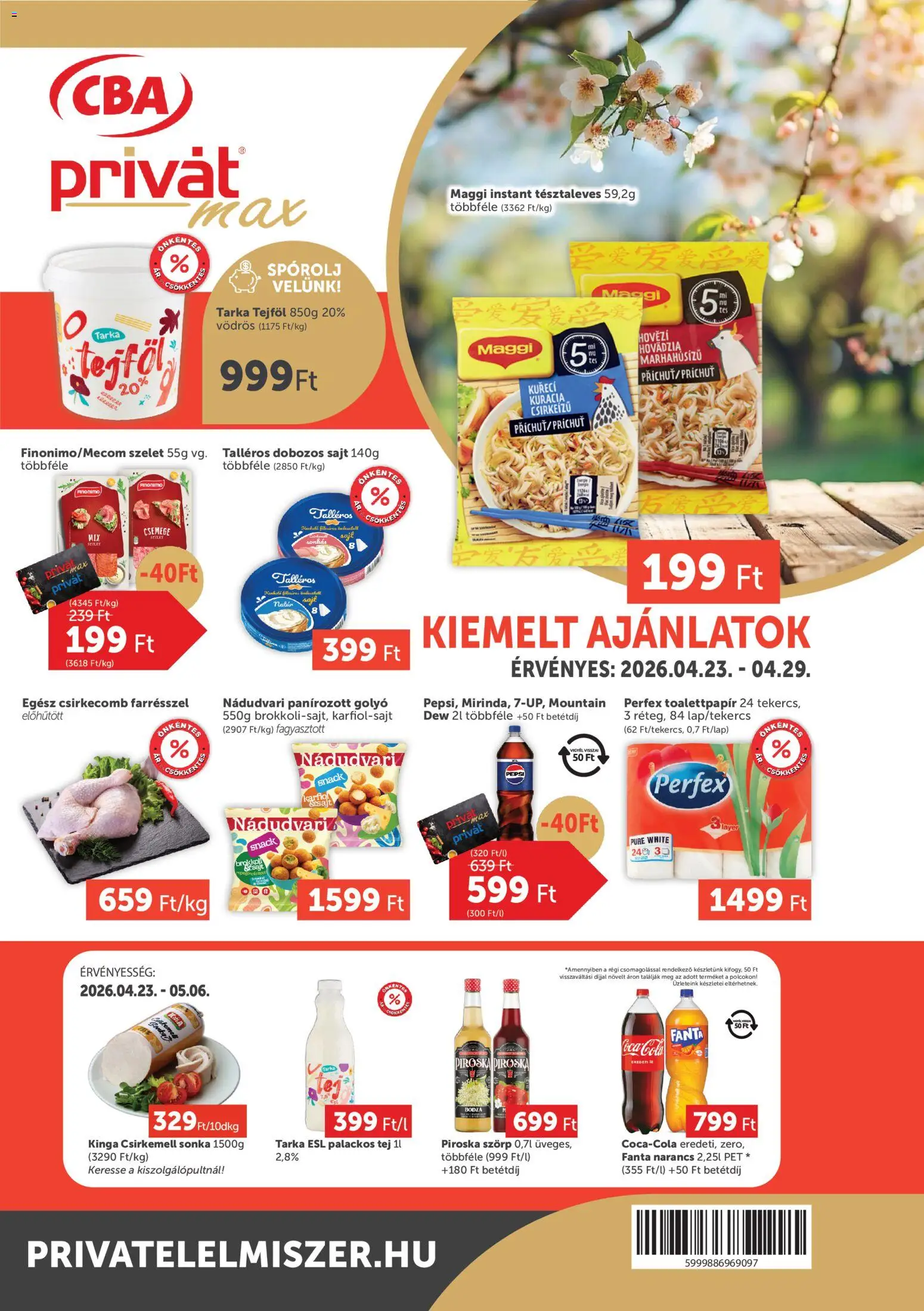 PRIVÁT akciós ujság - amely érvényes a következő dátumtól: 23.04.2026 | Oldal: 1 | Termékek: Tej, Tejföl, Brokkoli, Csirkemell