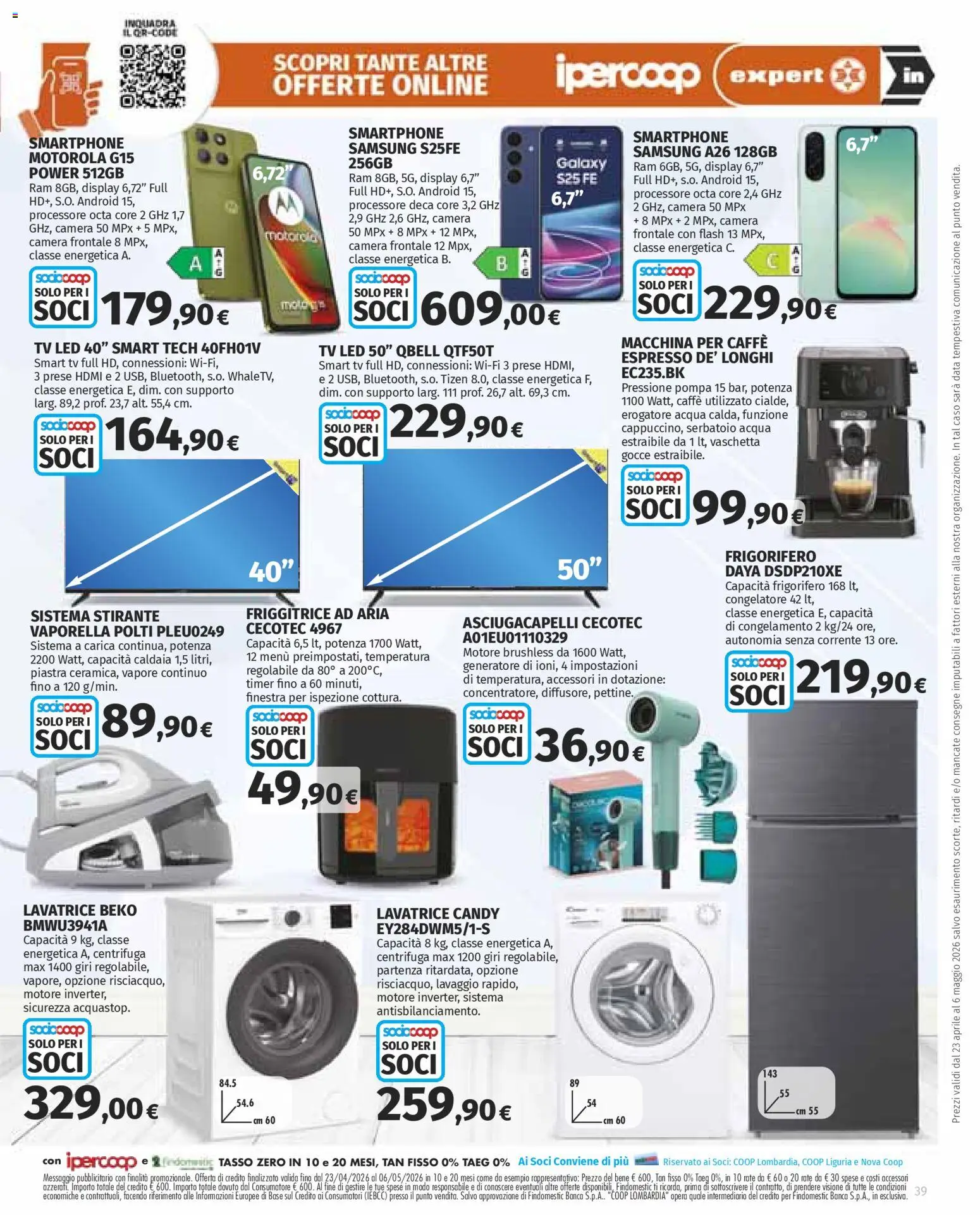 Volantino Ipercoop del 23.04.2026 | Pagina: 39 | Prodotti: smart TV, Centrifuga, Acqua, Data