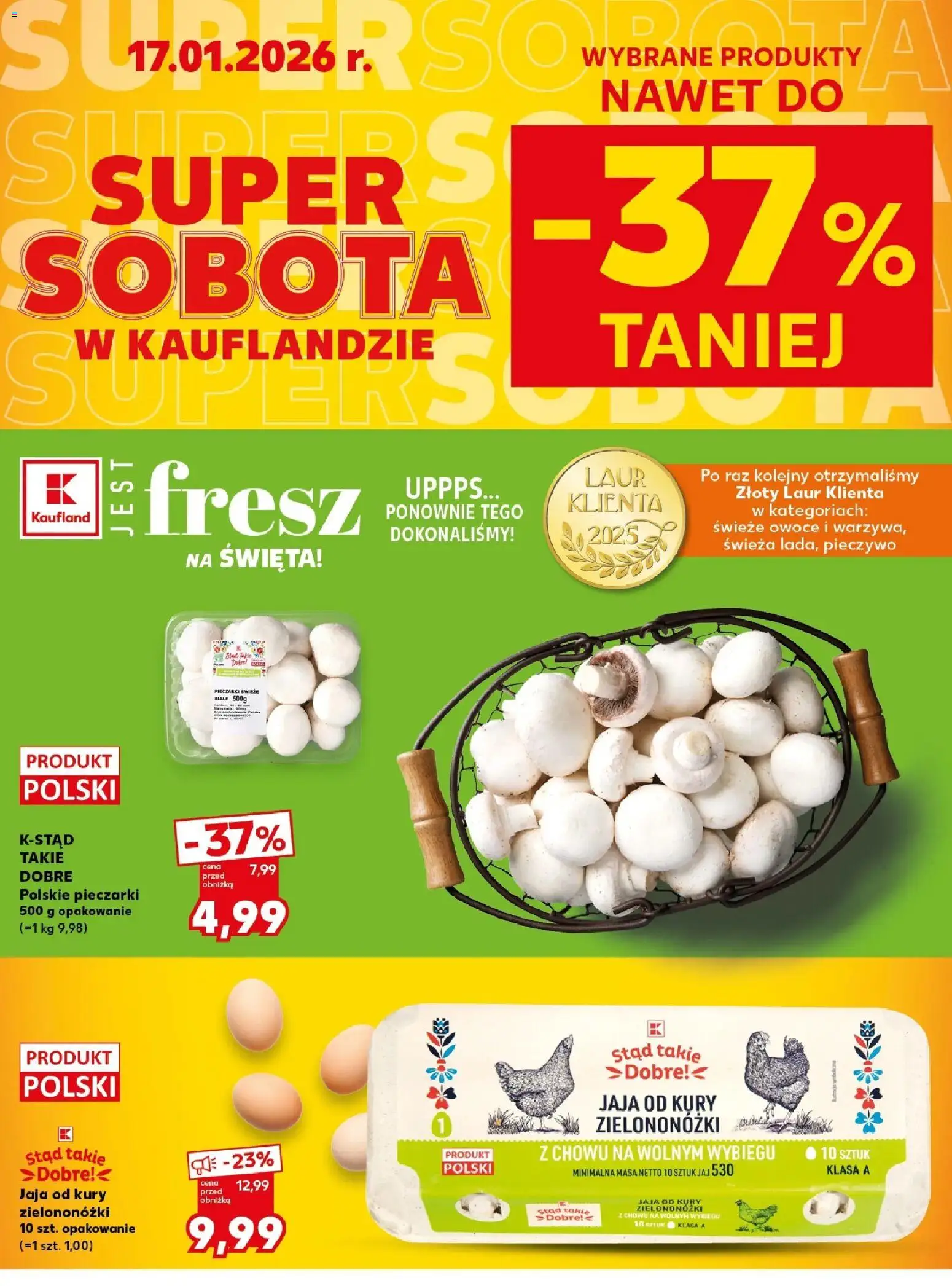 Kaufland gazetka - Super Sobota od 17.01.2026 | Strona: 2 | Produkty: Pieczywo, Pieczarki, Owoce, Jaja