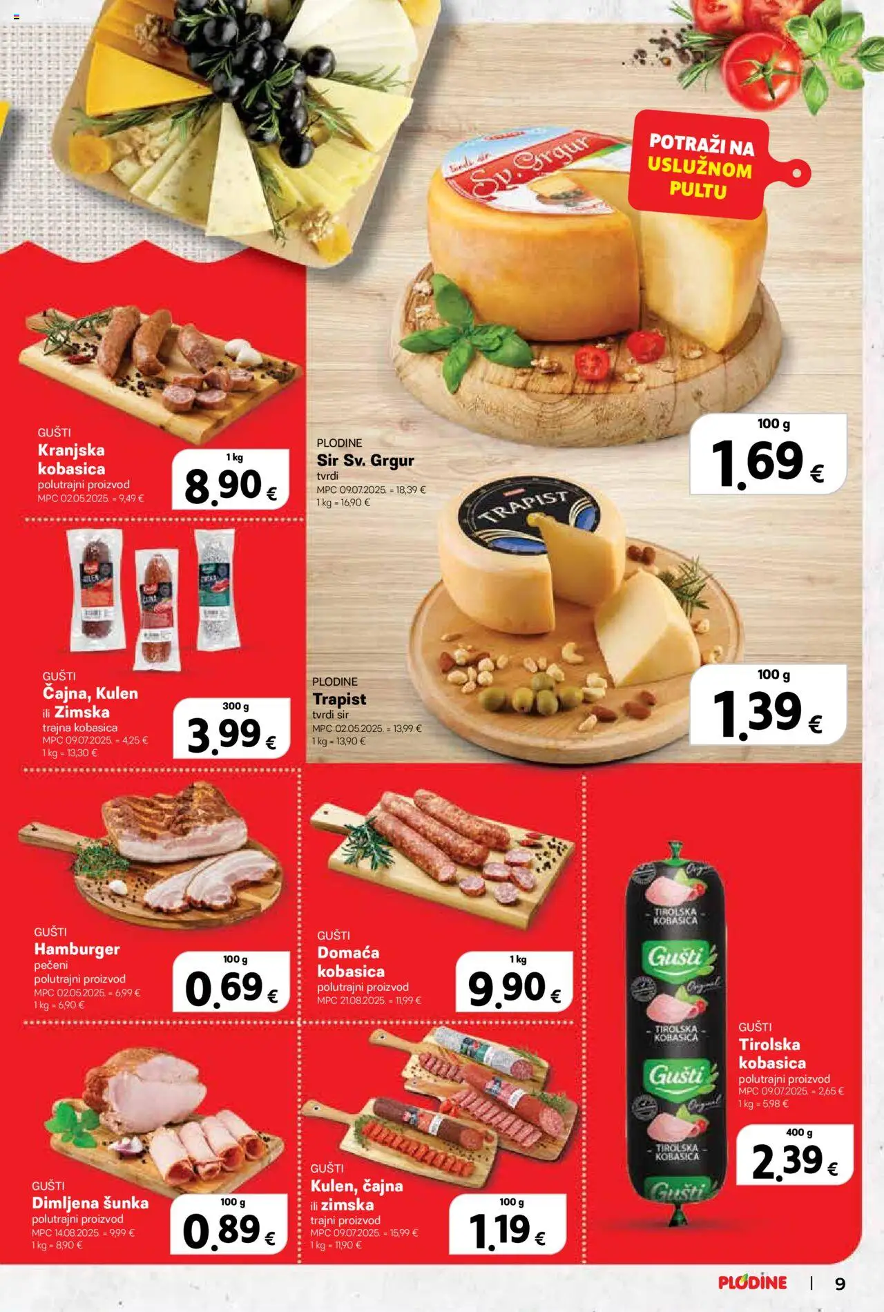 Plodine katalog | vrijedi od 22.10.2025 | Stranica: 9 | Proizvodi: Šunka, Kobasica, Hamburger, Kulen