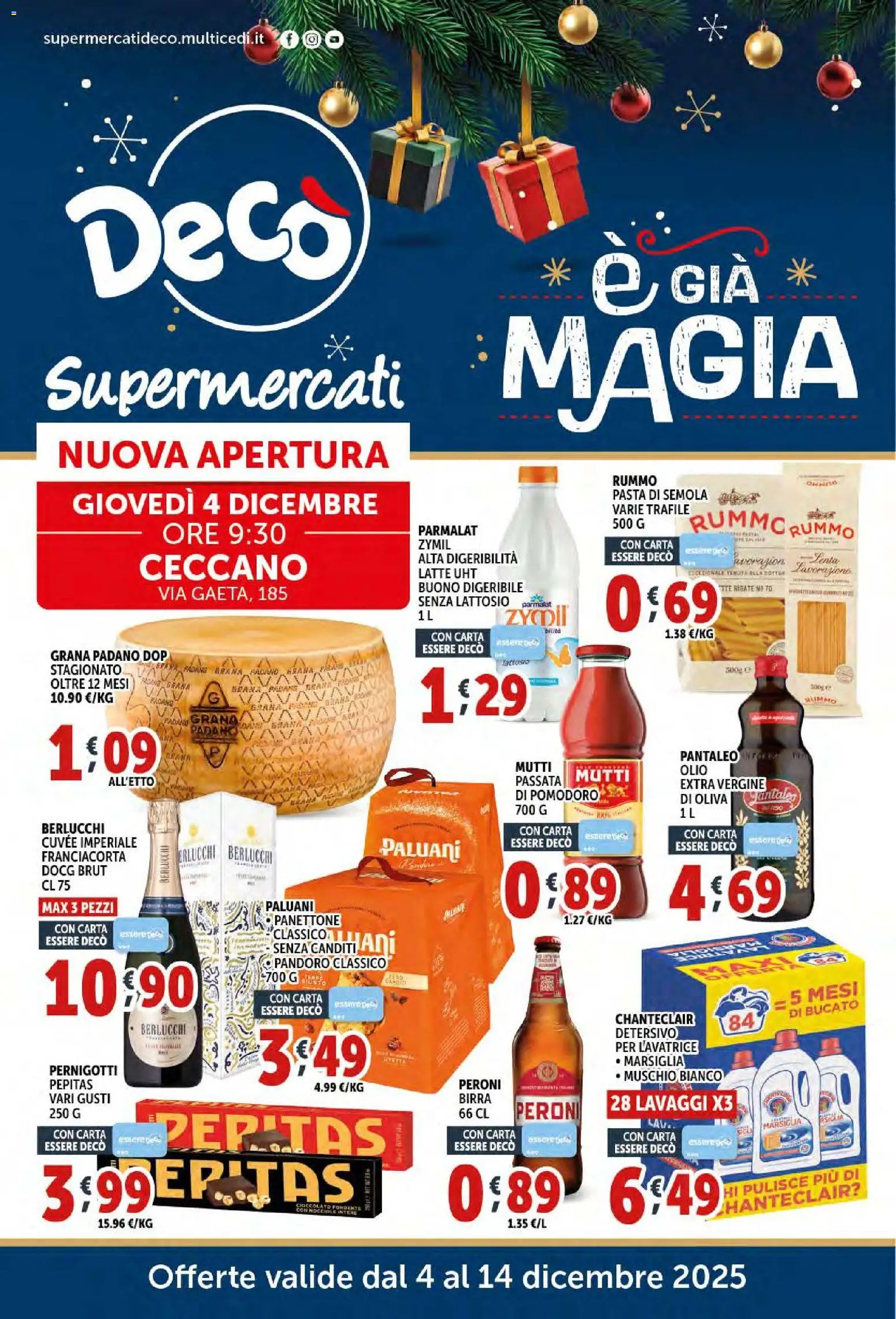 Volantino Decò del 04.12.2025 | Pagina: 1 | Prodotti: Pasta, Lavatrice, Pandoro, Grana Padano