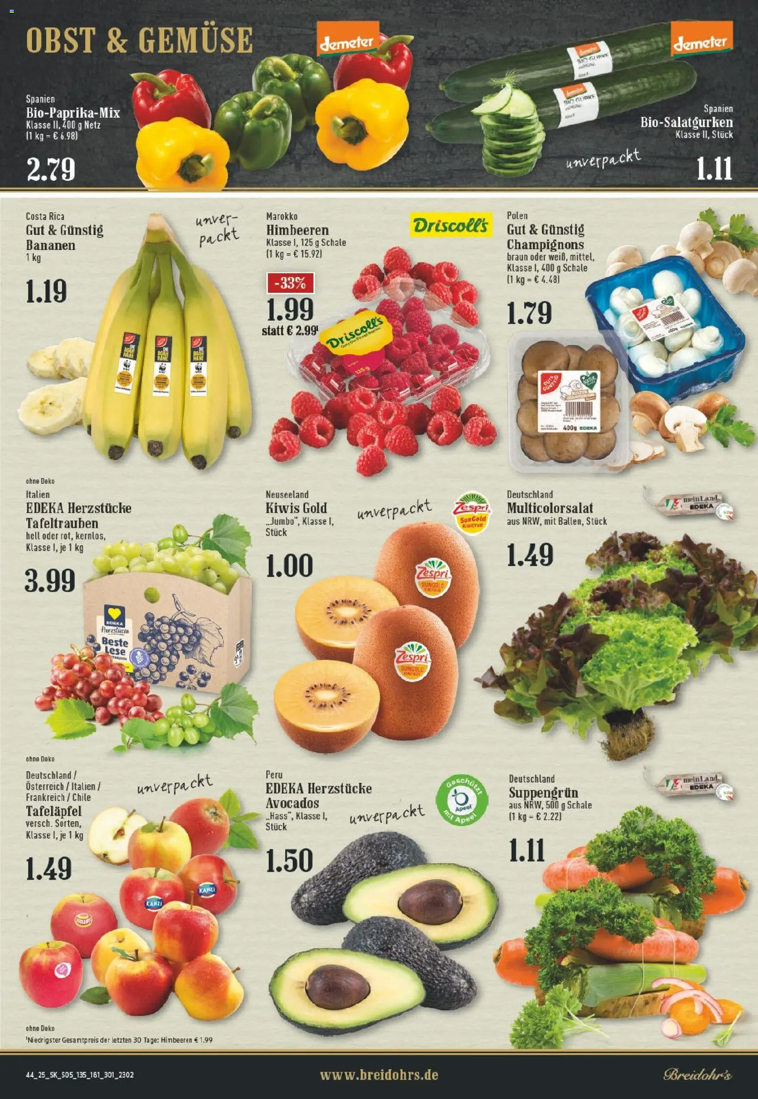 Edeka prospekt Rösrath	 – gültig ab 26.10.2025 | Seite: 5 | Produkte: Himbeeren, Champignons, Gemüse, Obst