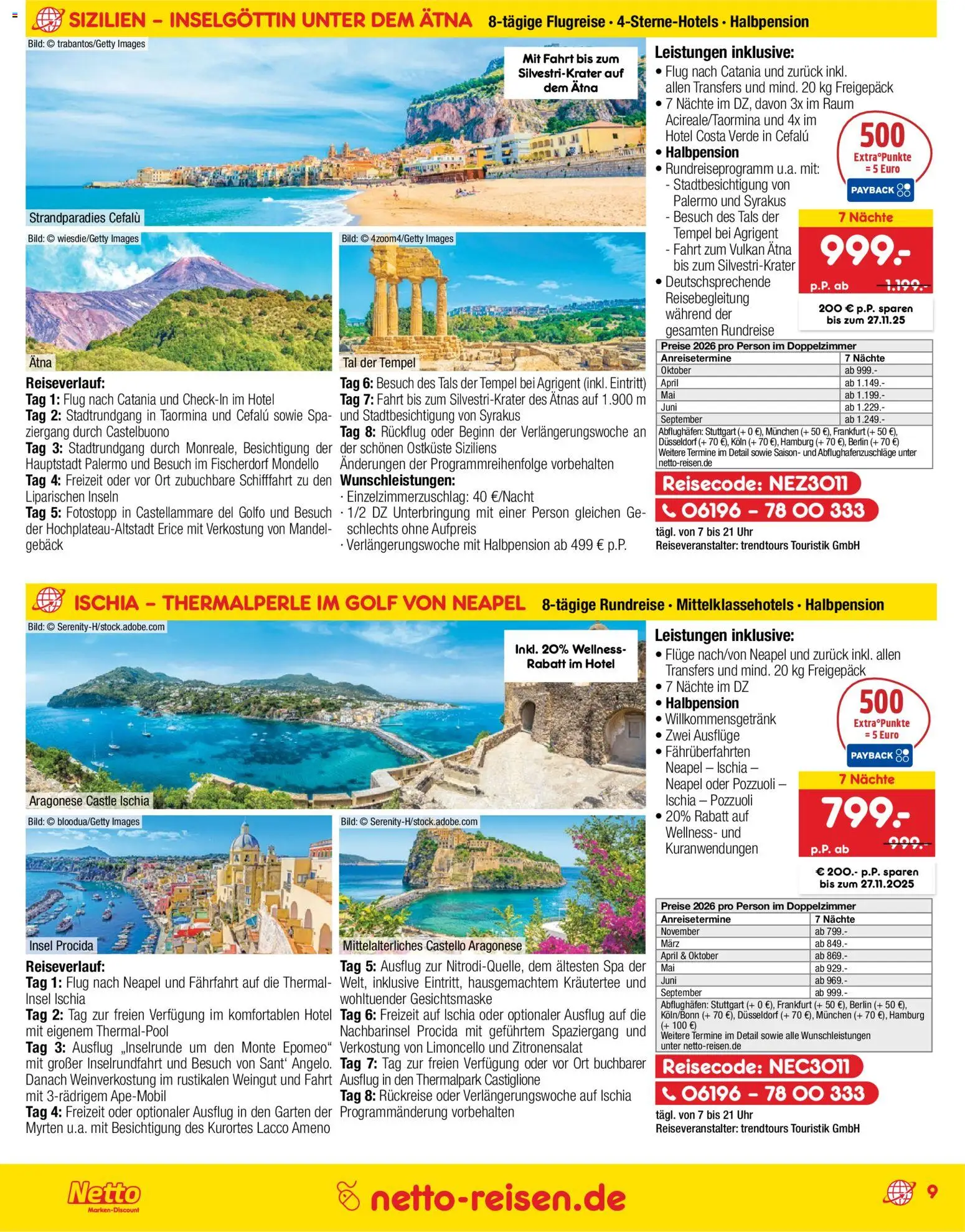 Netto Reisen Prospekt 	 – gültig ab 30.10.2025 | Seite: 9 | Produkte: Limoncello, Gesichtsmaske, Uhr