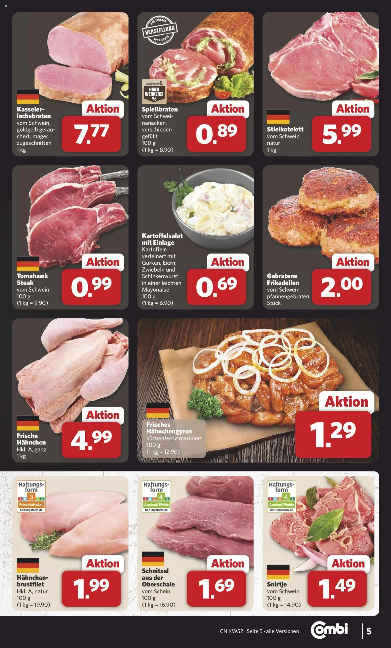 Combi Prospekt 	 – gültig ab 22.12.2025 | Seite: 5 | Produkte: Hahnchen, Schnitzel, Zwiebeln, Steak