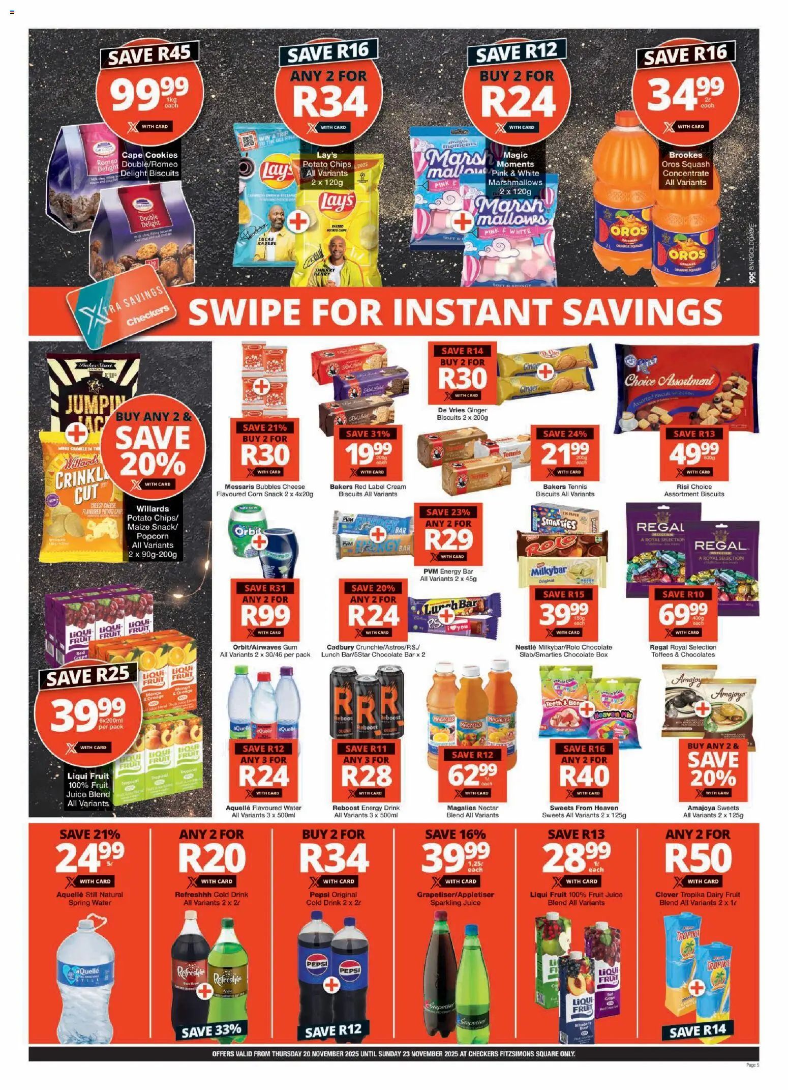 New Checkers catalogue – valid from 20.11.2025 | Page: 5 | Products: Box, Juice, Cream, Cookies