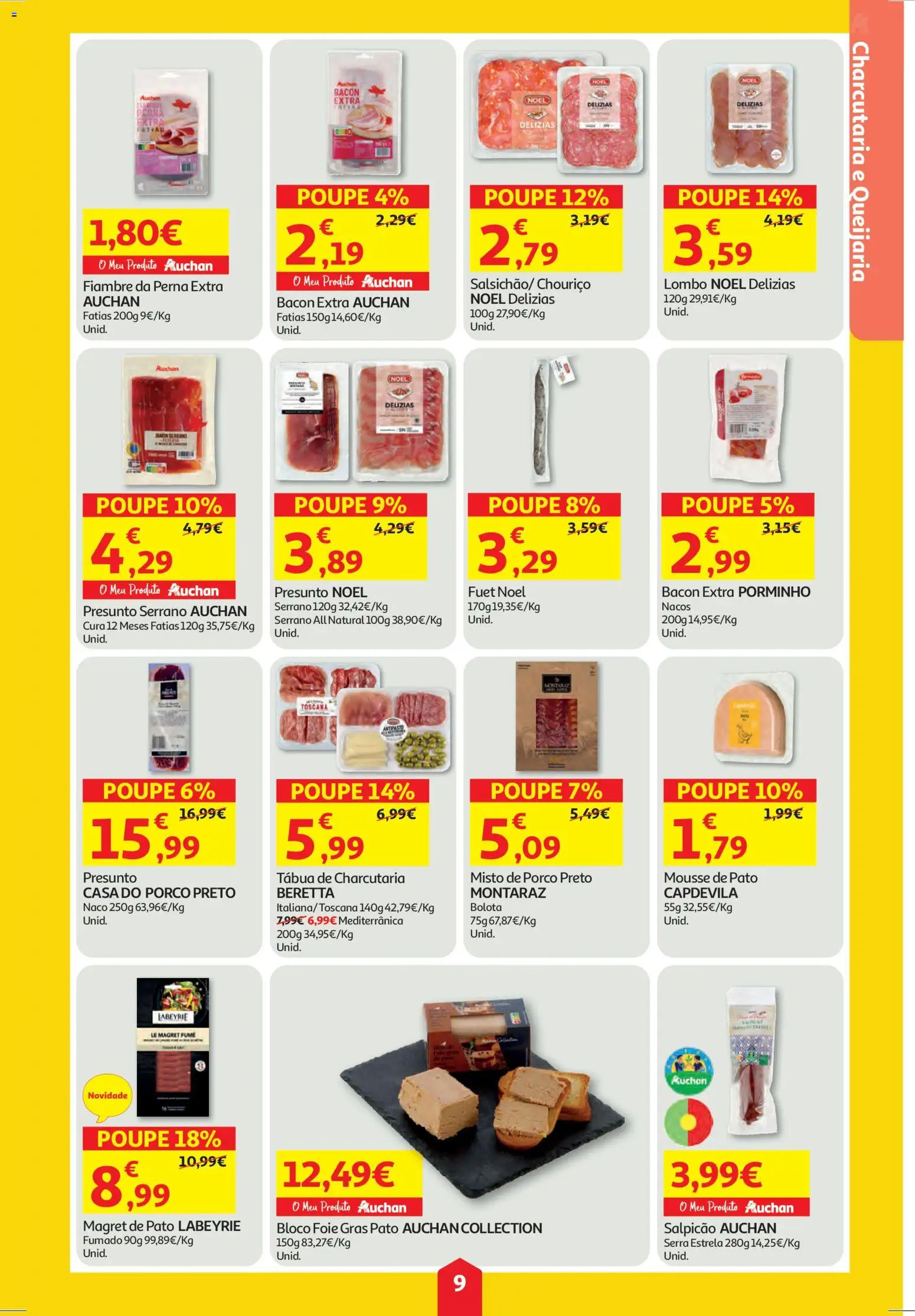 Auchan folheto │ válido de 11.12.2025 | Página: 9 | Produtos: Tábua, Bacon, Salpicão, Presunto
