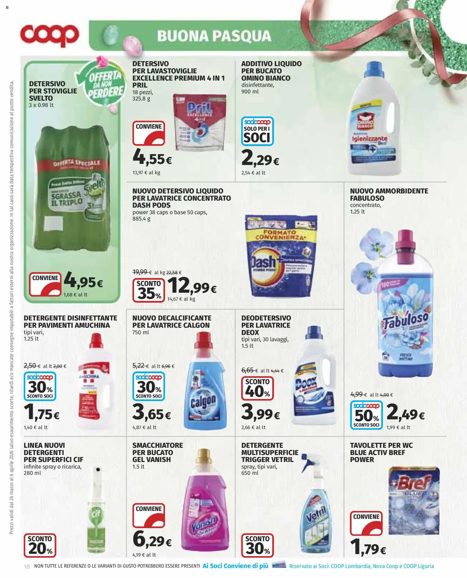 Volantino COOP del 26.03.2026 | Pagina: 18 | Prodotti: Ammorbidente, Lavastoviglie, Data, WC