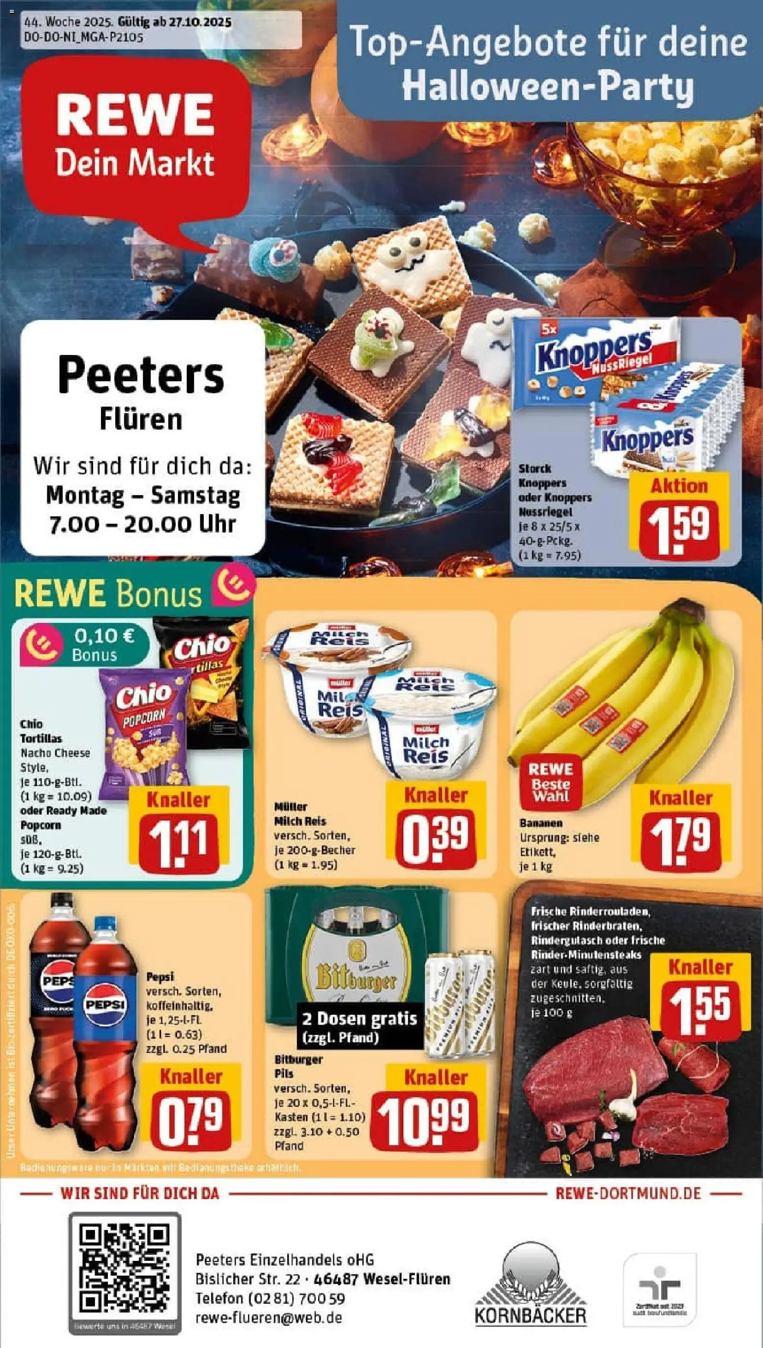 Rewe prospekt Wesel	 – gültig ab 26.10.2025 | Seite: 1 | Produkte: Bitburger, Milch, Pepsi, Telefon