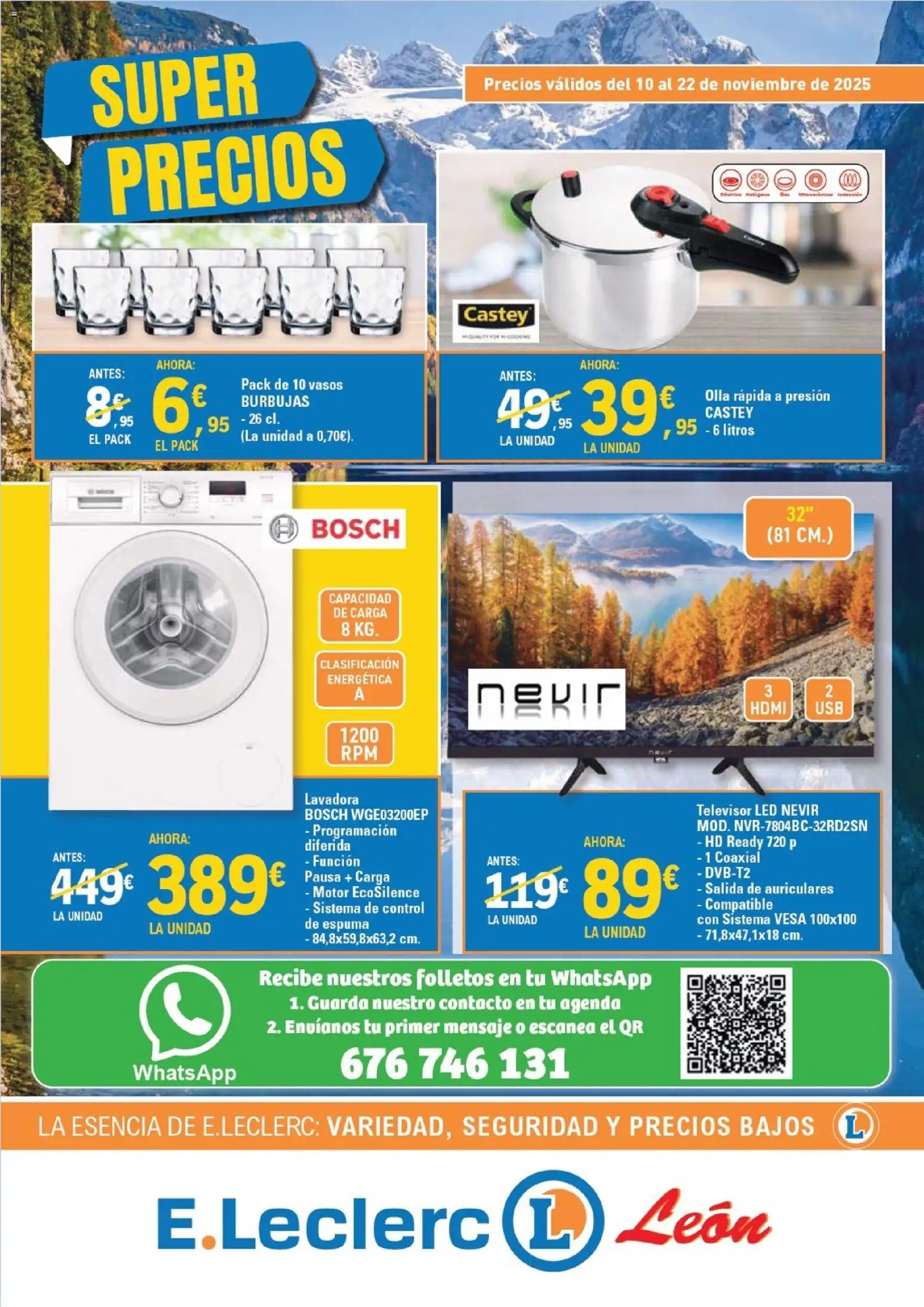 E.Leclerc folleto │ válido desde el 10.11.2025 | Página: 1 | Productos: Vasos, Televisor, Auriculares, Lavadora