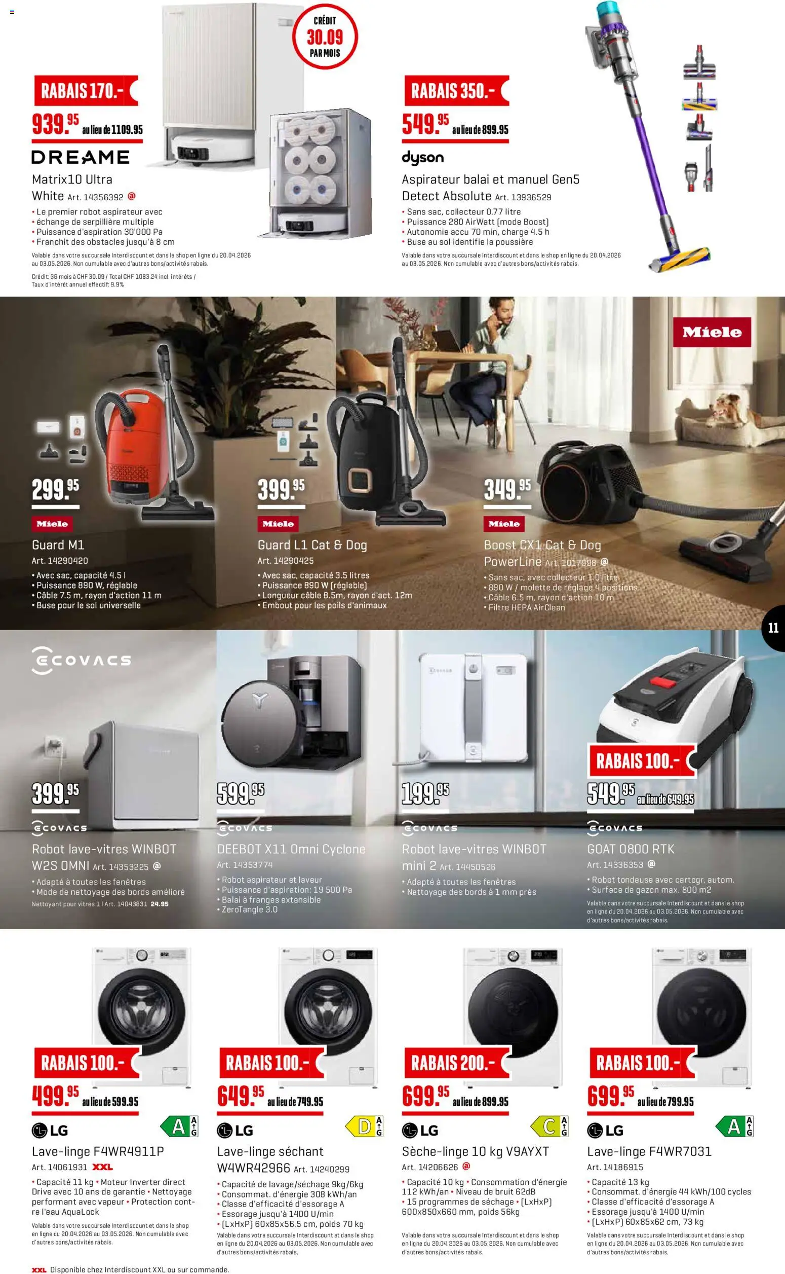 Interdiscount aktionen 20% de rabais FR – gültig ab 27.04.2026 | Seite: 11 | Produkte: Miele, Dyson