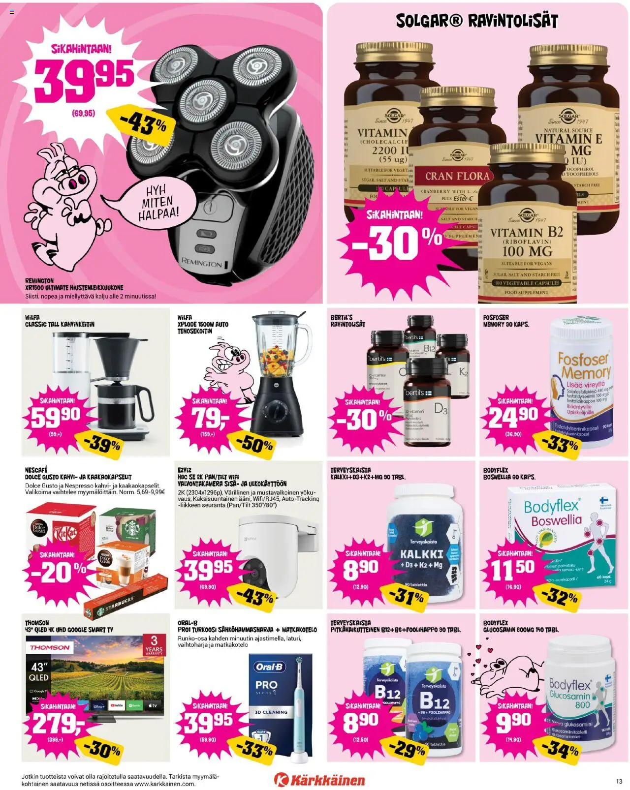 Kärkkäinen tarjoukset – voimassa 01.10.2025 alkaen | Sivu: 13 | Tuotteet: Valvontakamera, Sähköhammasharja, Tehosekoitin, TV