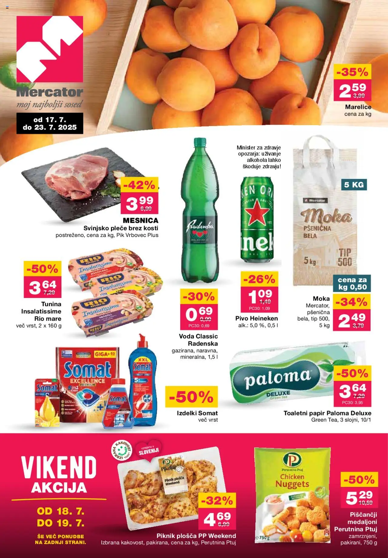 Mercator katalog │ velja od 17.07.2025 | Stran: 1 | Izdelki: Marelice, Pivo, Detergent, Voda