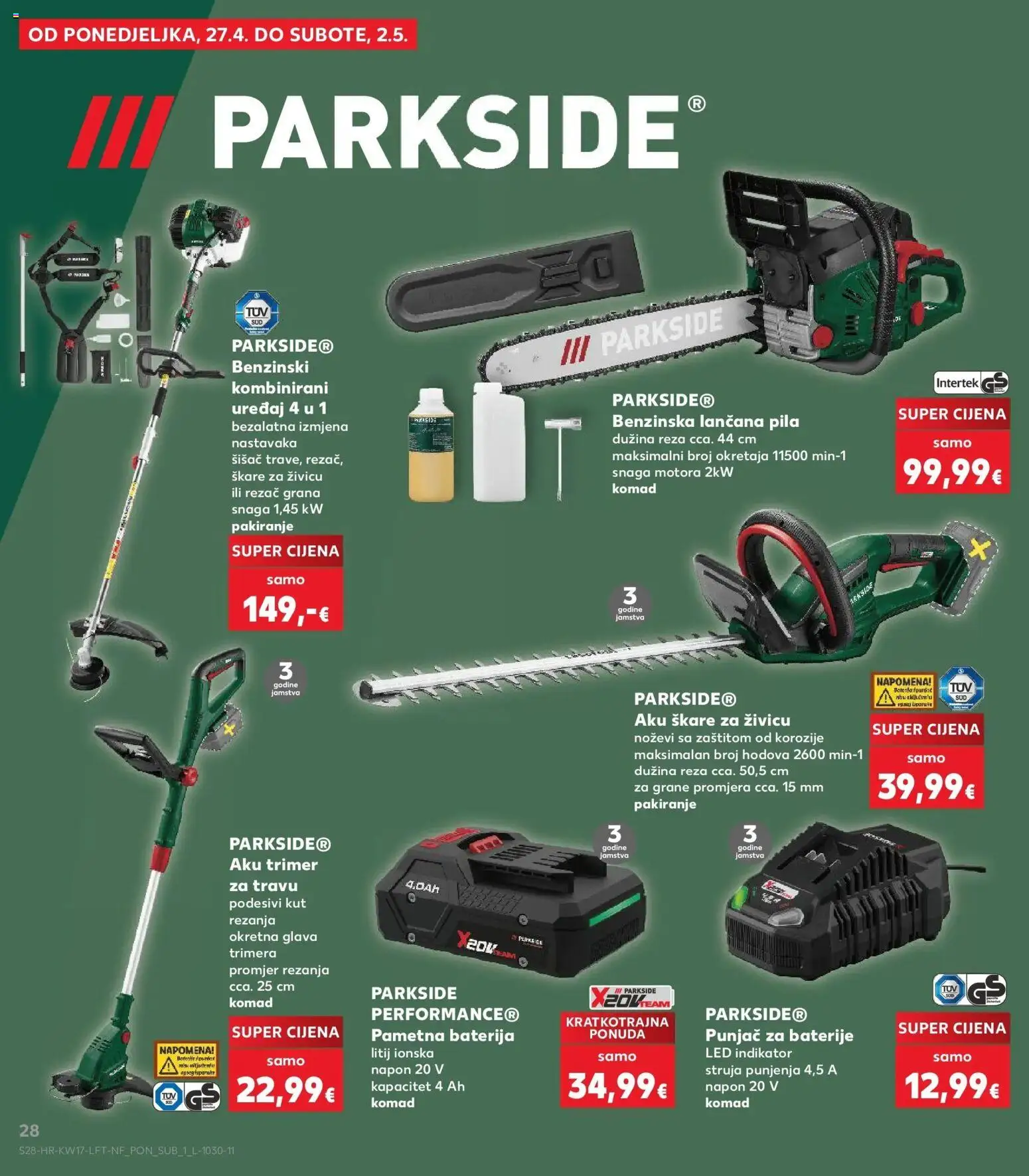 Kaufland katalog | vrijedi od 22.04.2026 | Stranica: 28 | Proizvodi: Baterija, Aku trimer, Pila, Rezač