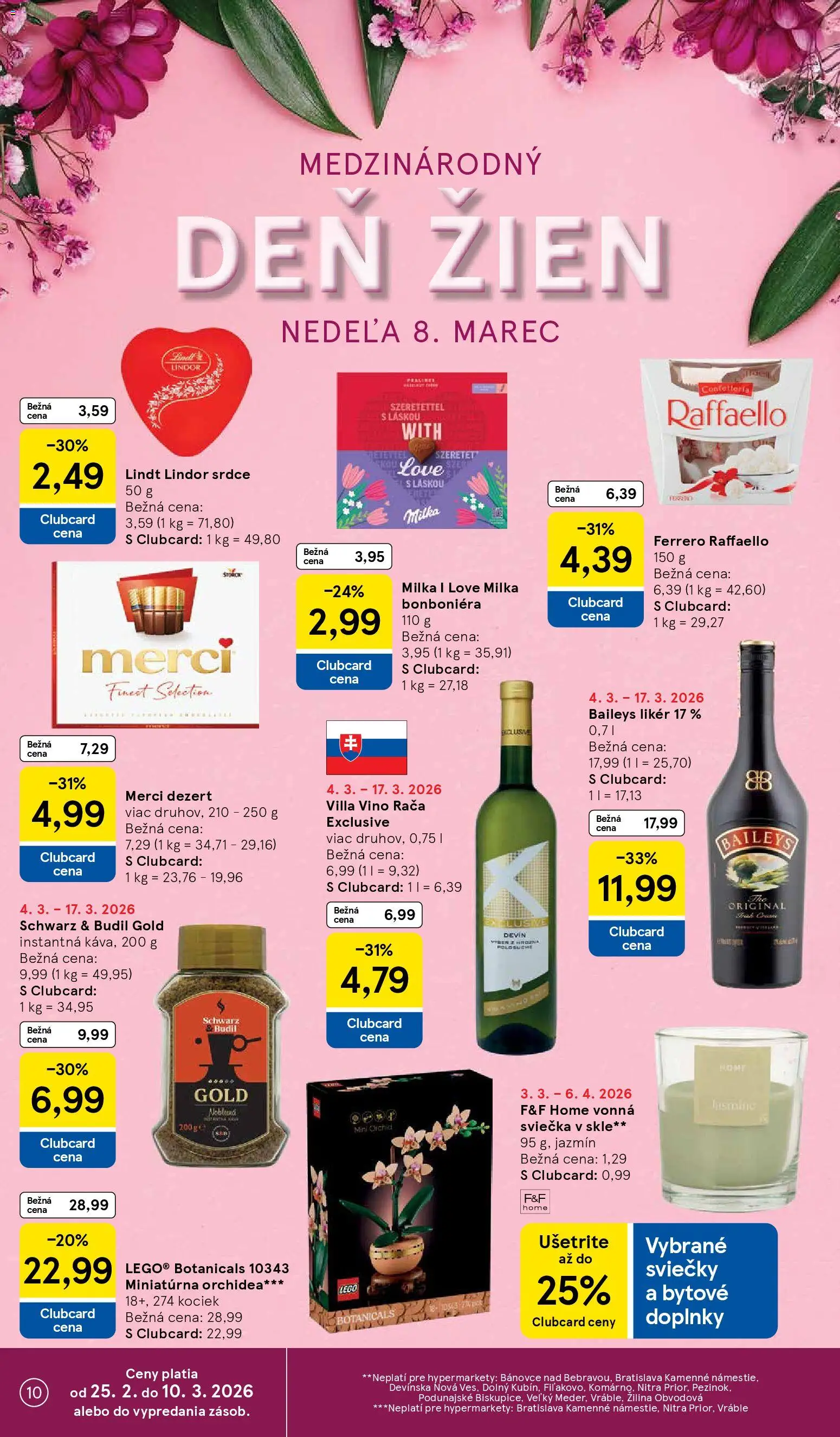 Nové Tesco akcie – leták je platný od 04.03.2026 | Strana: 10 | Produkty: Lindor, Merci, LEGO, Orchidea