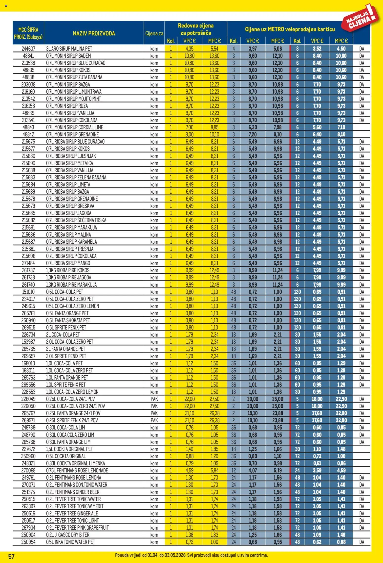 Metro katalog | vrijedi od 01.04.2026 | Stranica: 57 | Proizvodi: Sprite, Tonic, Mango, Badem