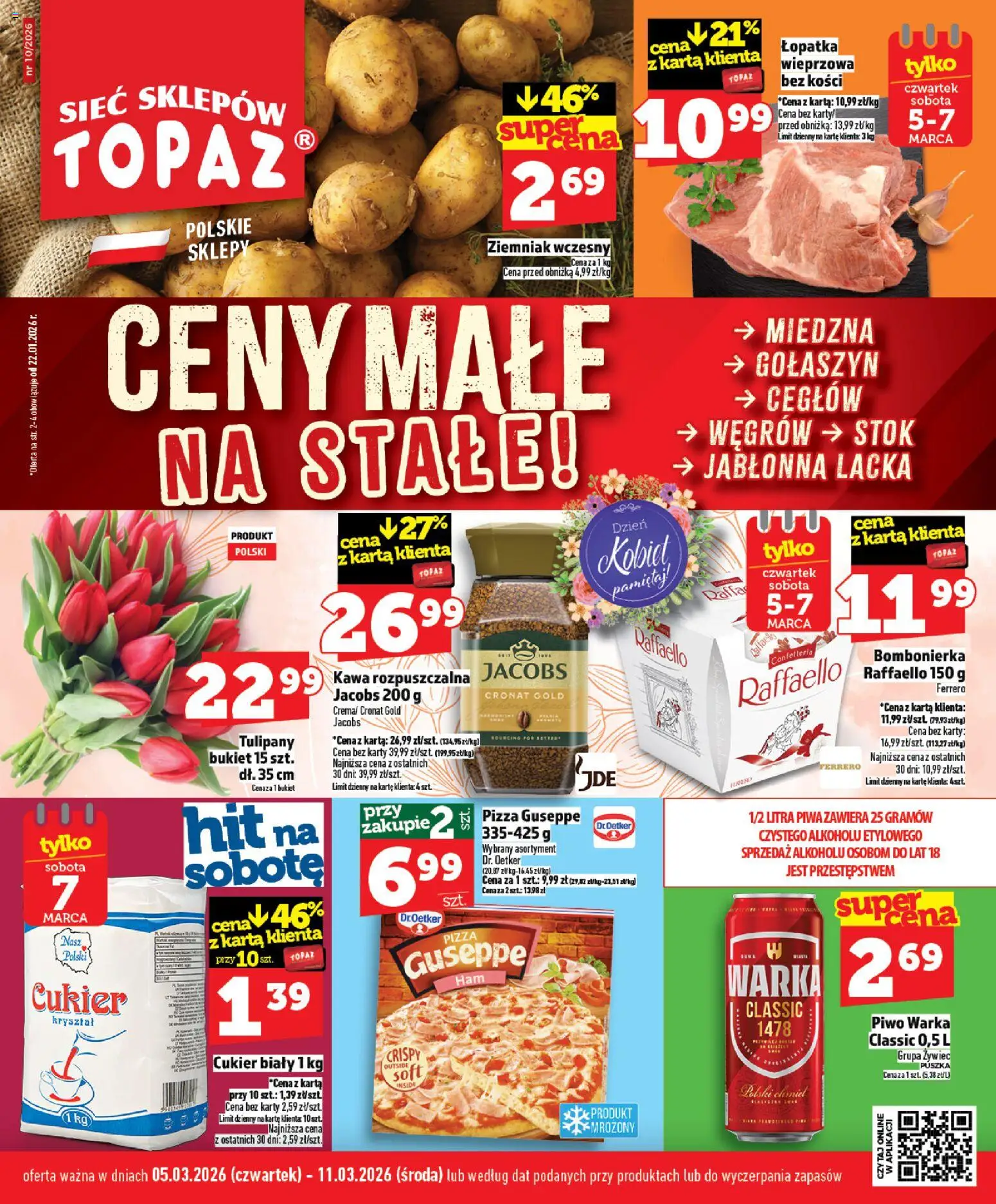 Topaz gazetka - Ceny małe na stałe od 05.03.2026 | Strona: 1 | Produkty: Bombonierka, Piwo Warka, Piwo, Tulipany