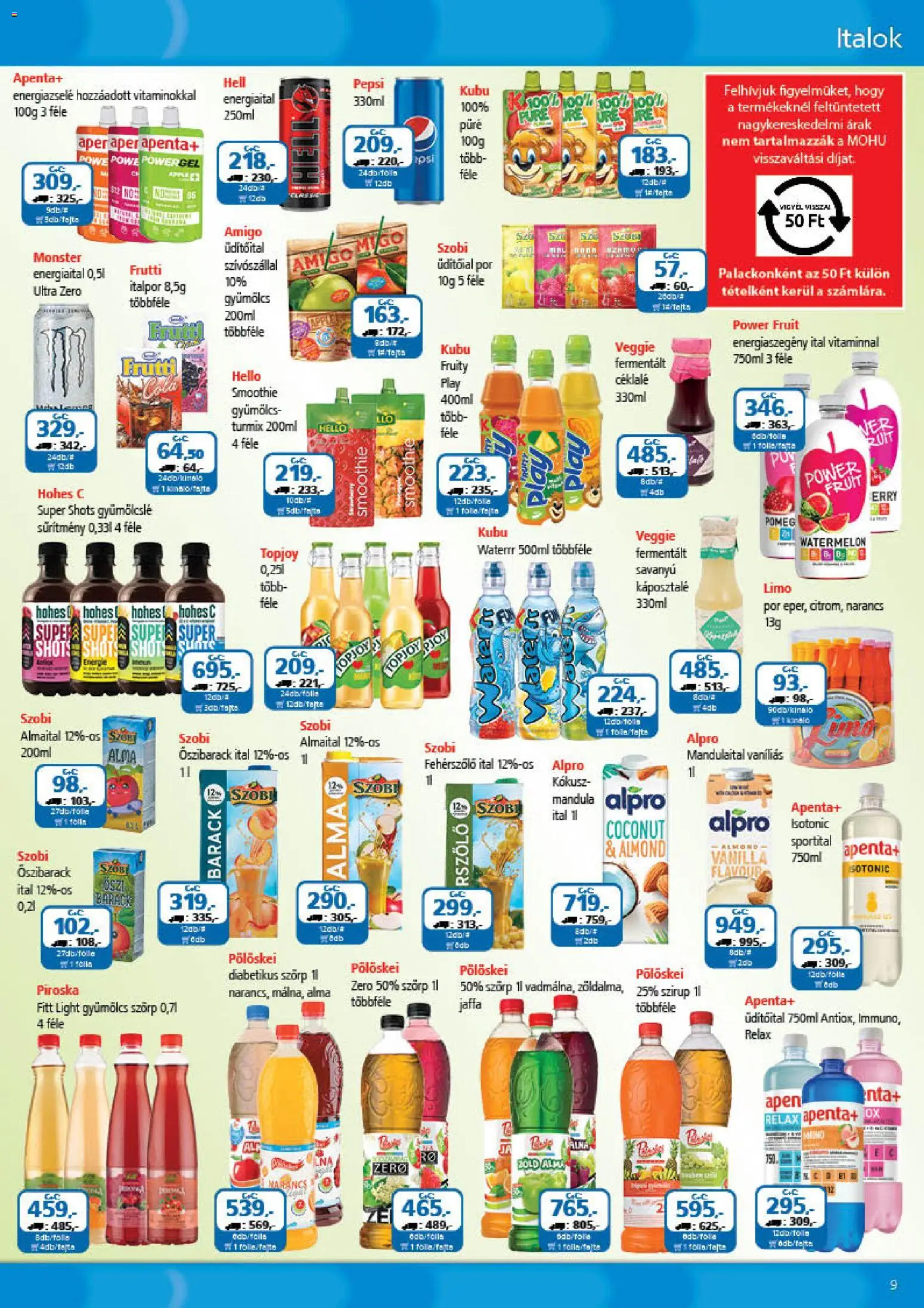 ÁRKLUB akciós ujság - amely érvényes a következő dátumtól: 01.01.2026 | Oldal: 9 | Termékek: Mandulaital, Gyümölcslé, Energiaital, Gyümölcs