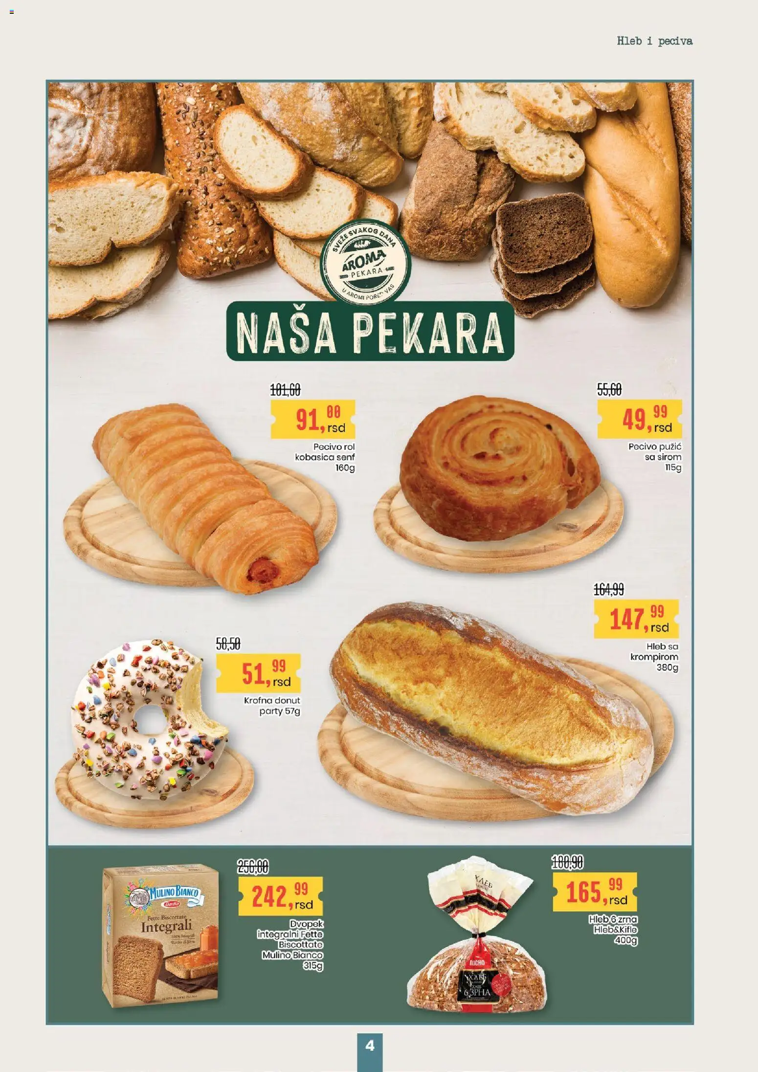 Aroma Market katalog - važi od 19.02.2026 | Strana: 4 | Proizvode: Pekara, Senf, Pecivo, Kobasica