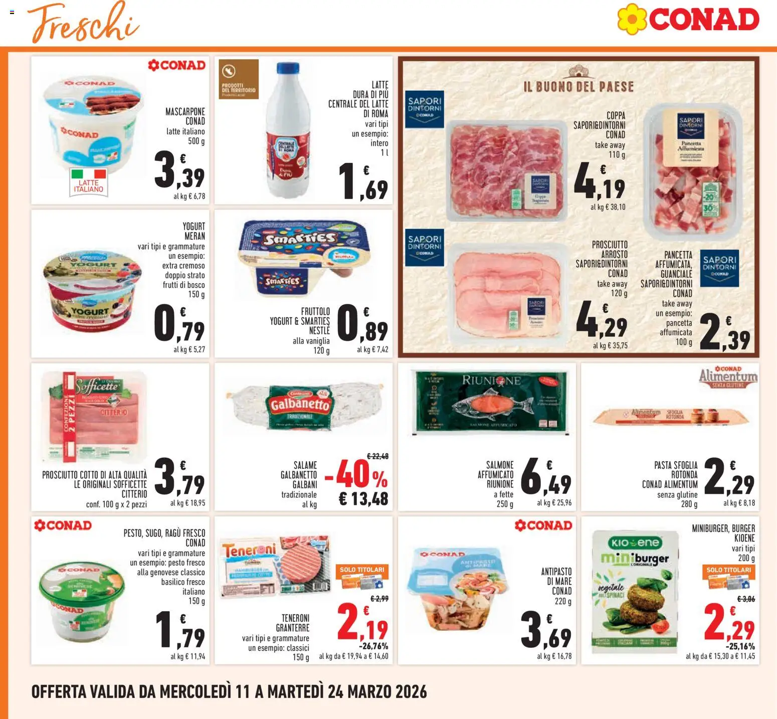 Volantino Conad del 11.03.2026 | Pagina: 12 | Prodotti: Arrosto, Prosciutto Cotto, Pesto, Mascarpone