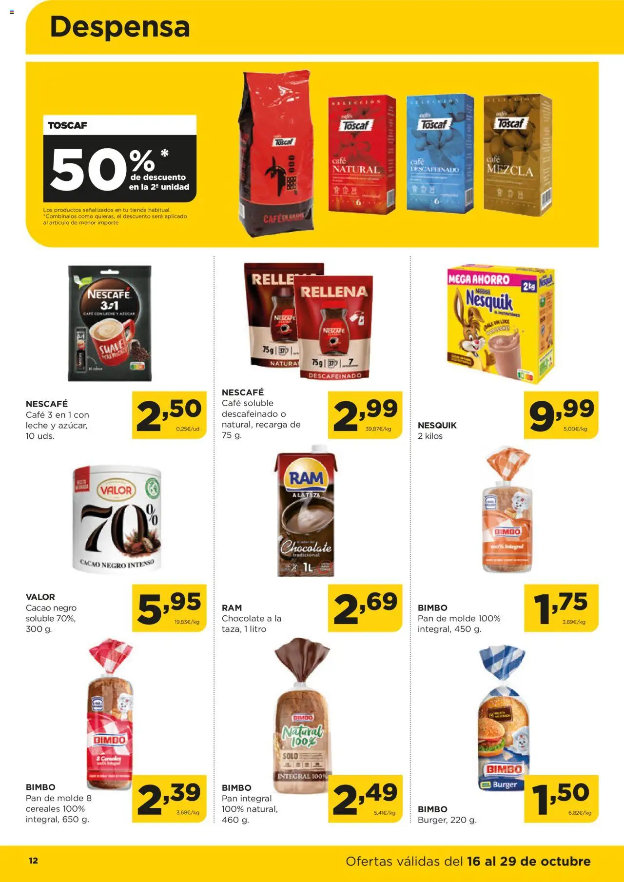 Alimerka folleto Asturias │ válido desde el 16.10.2025 | Página: 12 | Productos: Café con leche, Leche, Cereales, Pan de molde