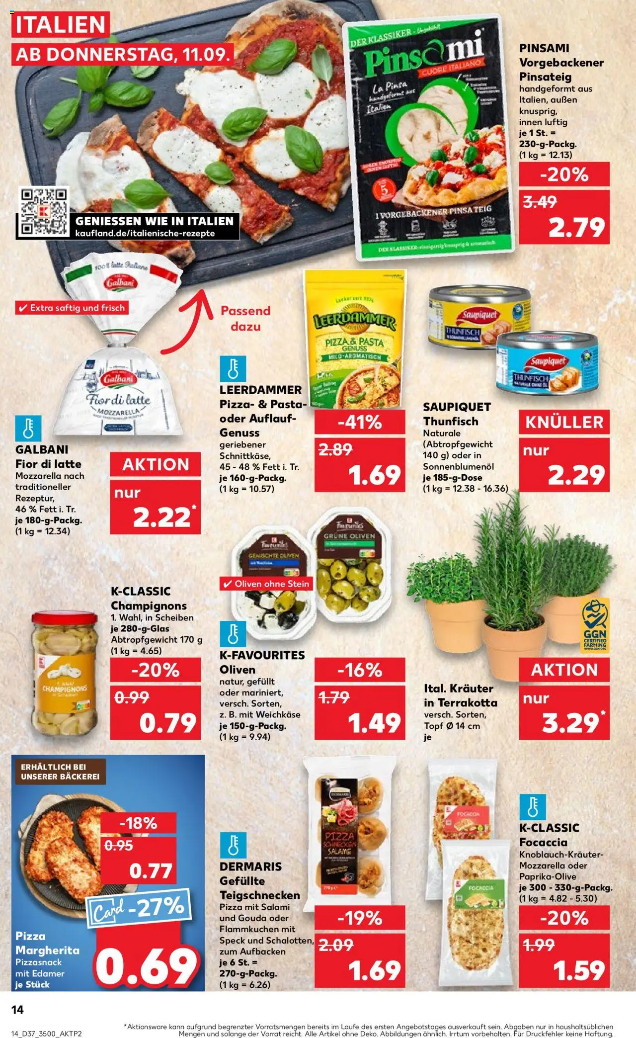 Kaufland prospekt Rostock	 – gültig ab 11.09.2025 | Seite: 14 | Produkte: Thunfisch, Leerdammer, Edamer, Pasta