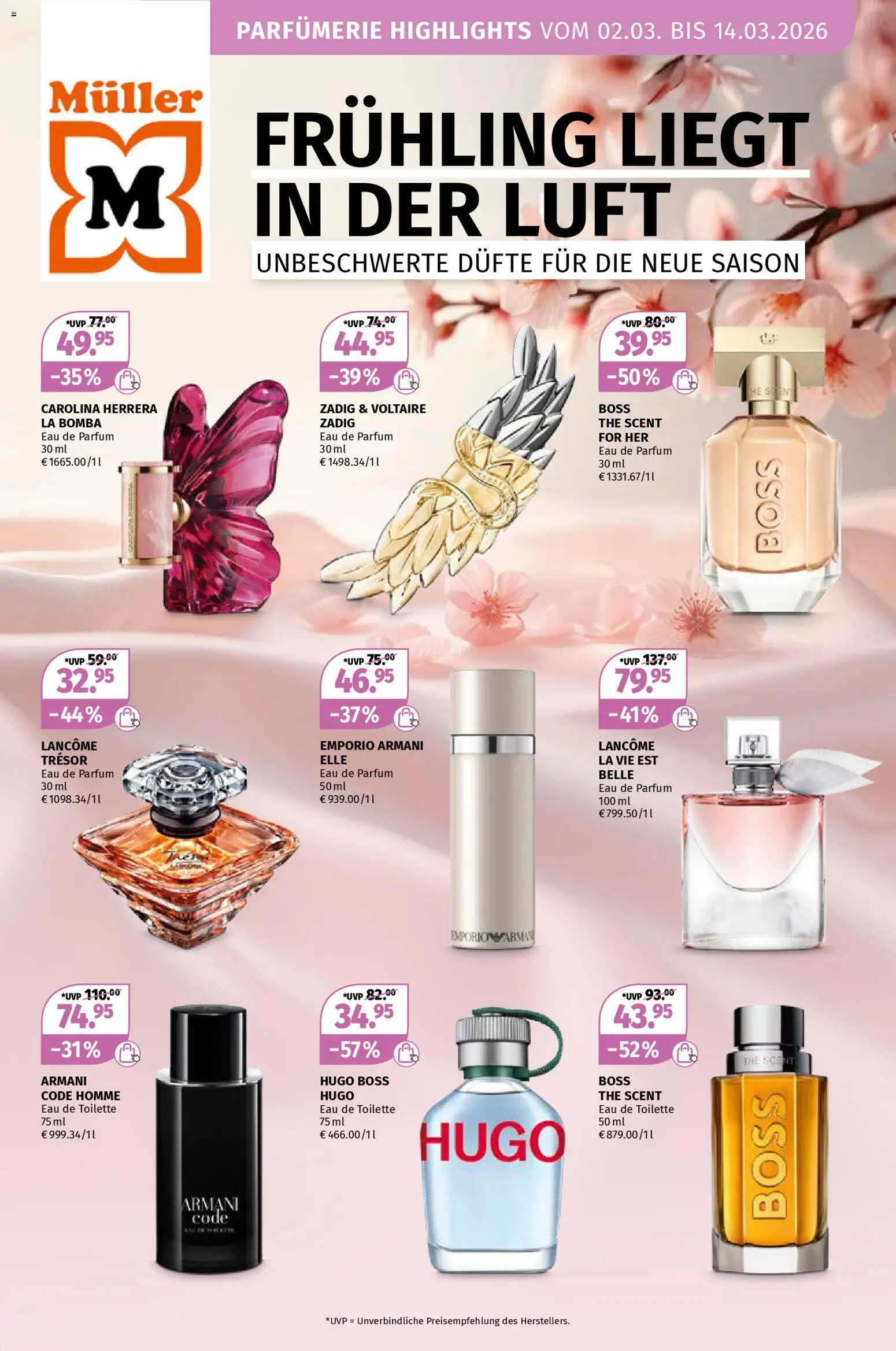 Müller Parfümerie-Highlights – gültig ab 02.03.2026 | Seite: 1 | Produkte: Parfüm, Eau de Toilette, Eau de Parfum, Hugo