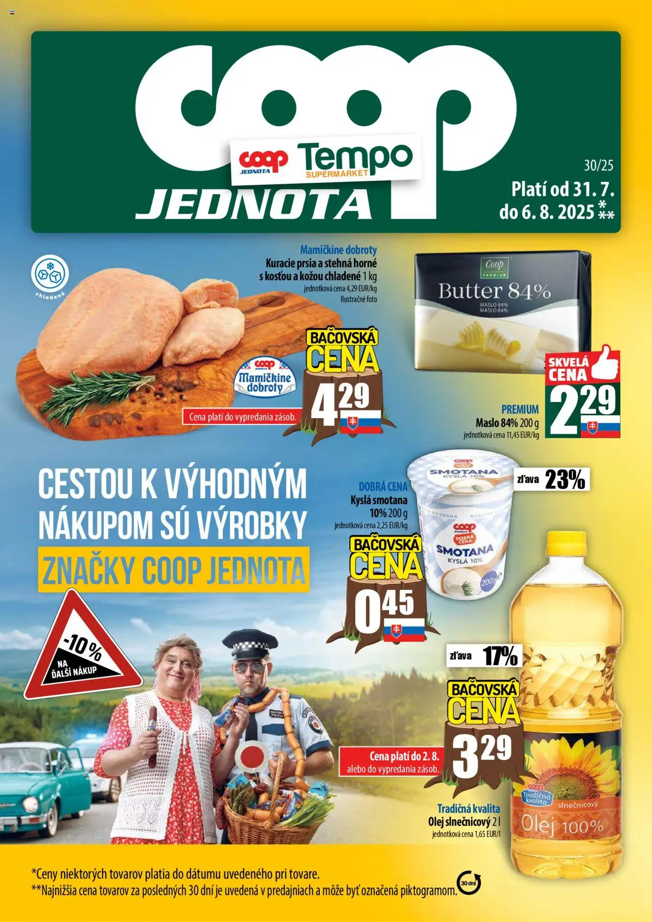 COOP Jednota široká ponuka │ platný od 31.07.2025 | Strana: 1 | Produkty: Maslo, Smotana, Kuracie prsia, Slnečnicový olej