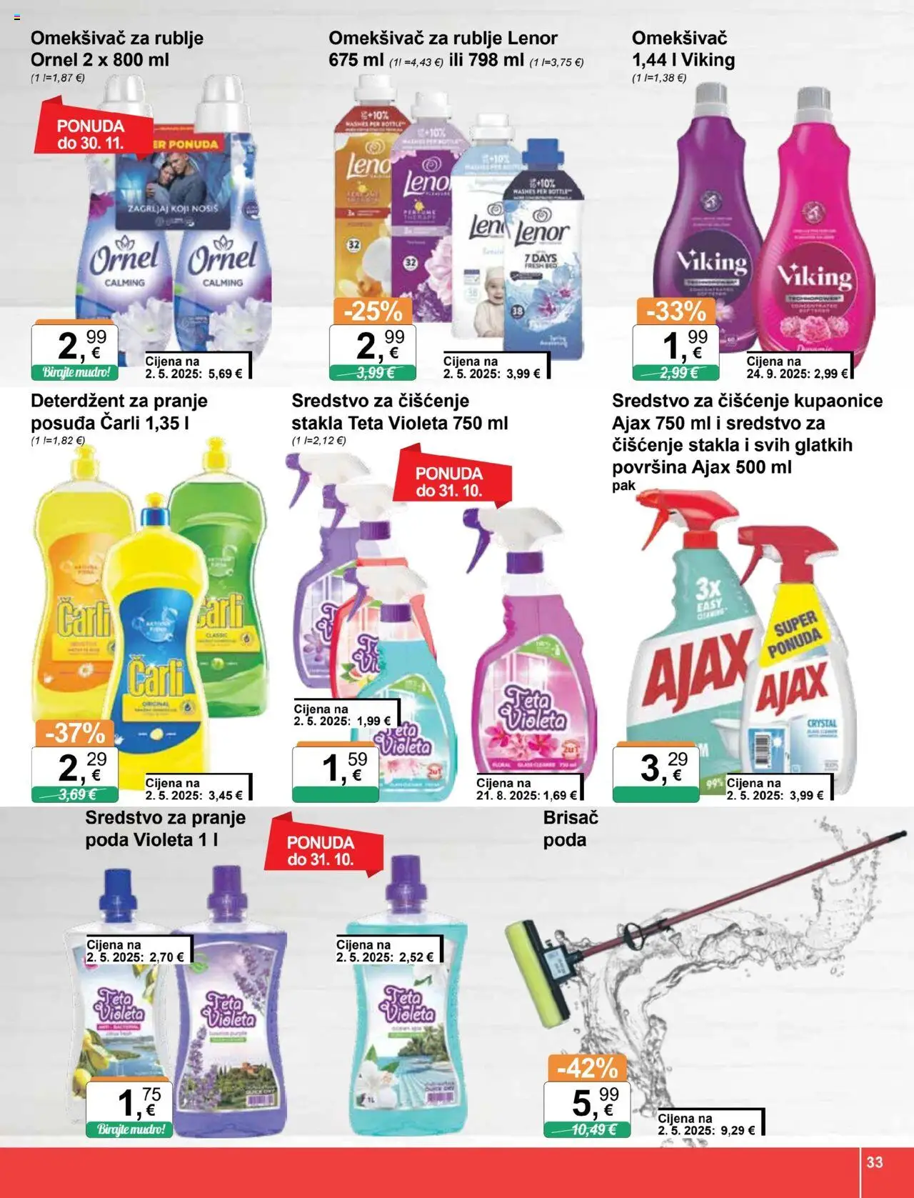 KTC katalog | vrijedi od 22.10.2025 | Stranica: 33 | Proizvodi: Omekšivač, Deterdžent, Violeta, Ajax