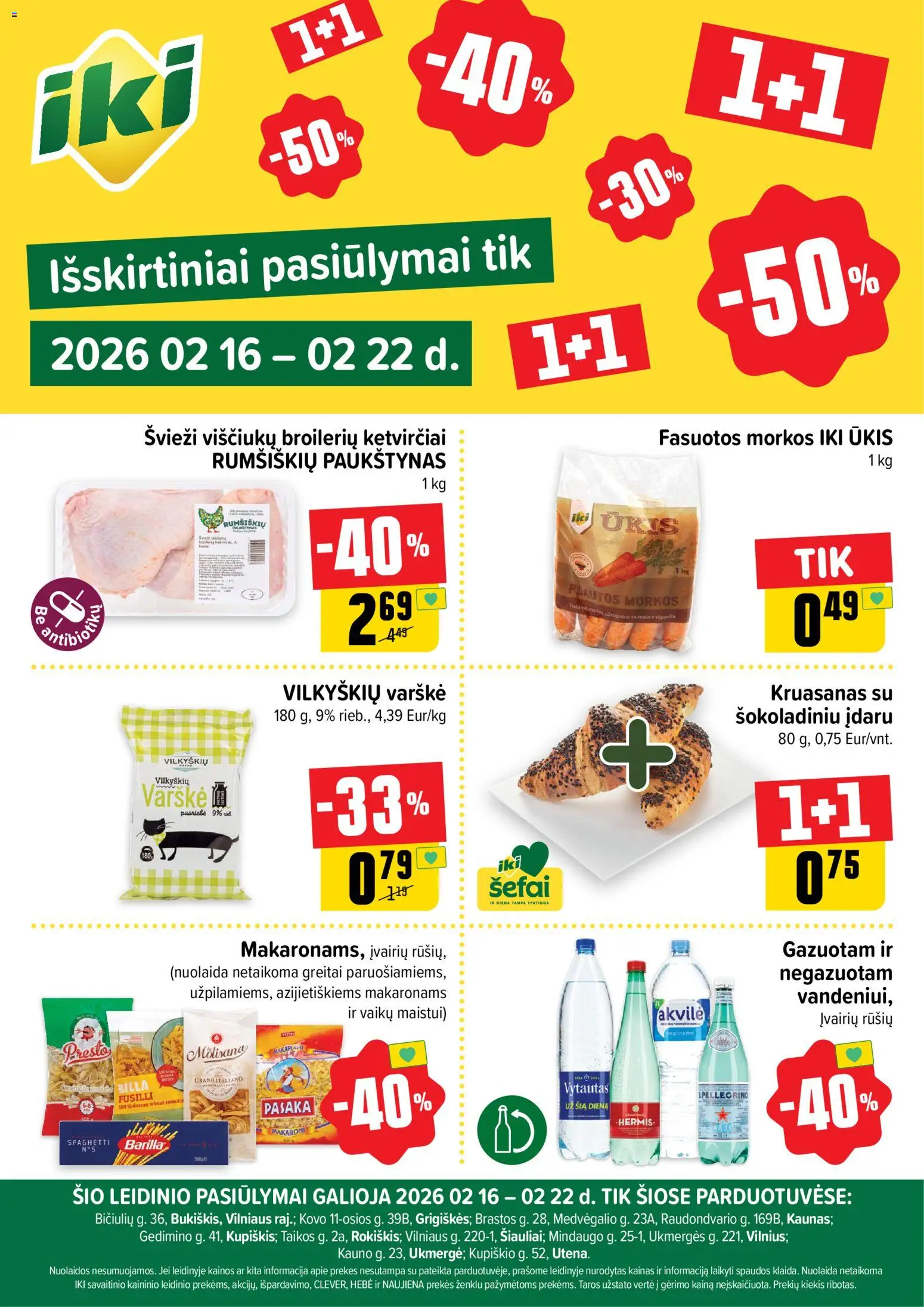 IKI akcijos nuo 16.02.2026 | Puslapis: 1 | Prekių: Varškė, Makaronai, Morkos