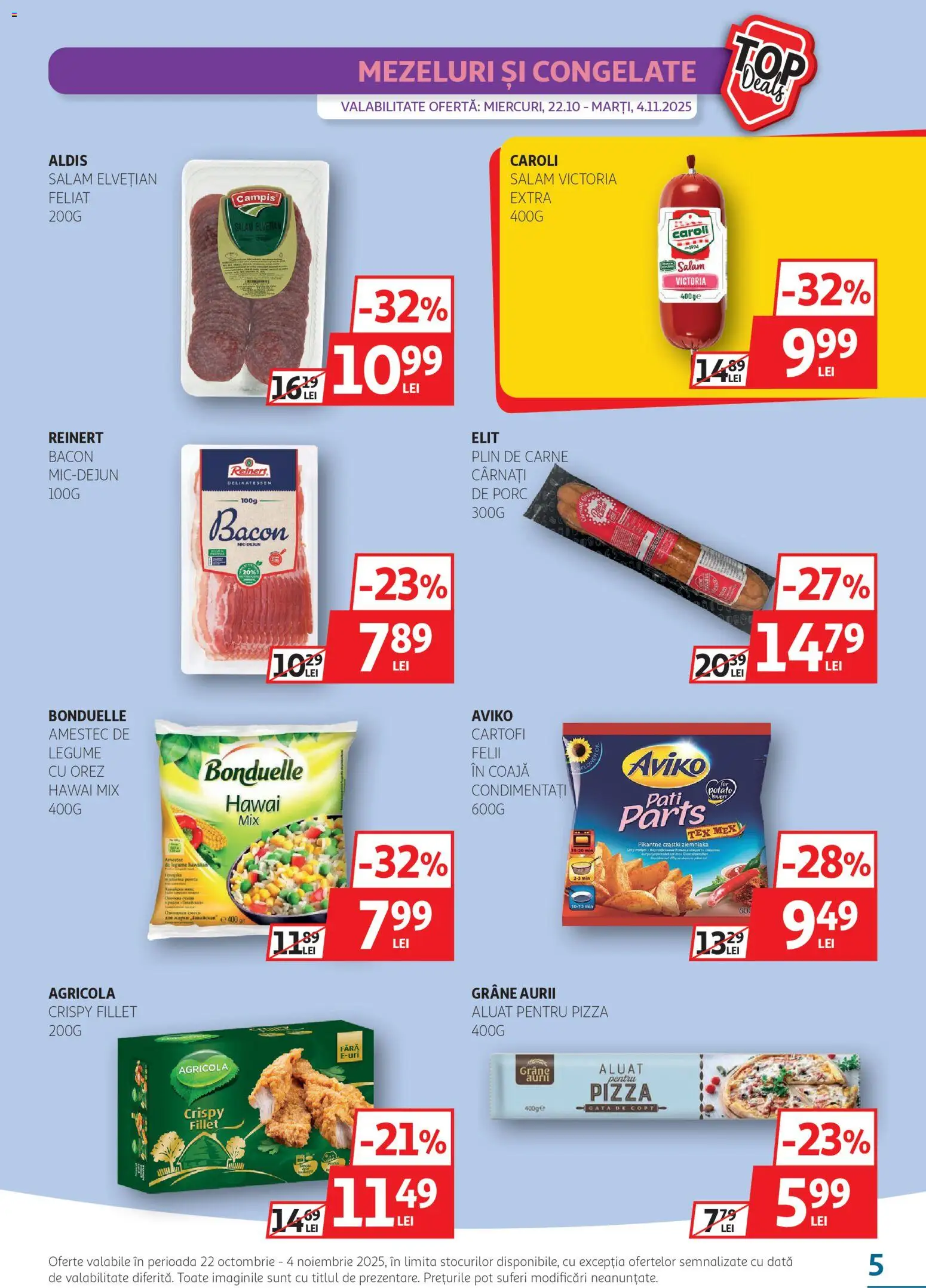 Noul catalog Auchan – valabil de la 22.10.2025 | Pagină: 5 | Produse: Bacon, Pizza, Orez, Cartofi