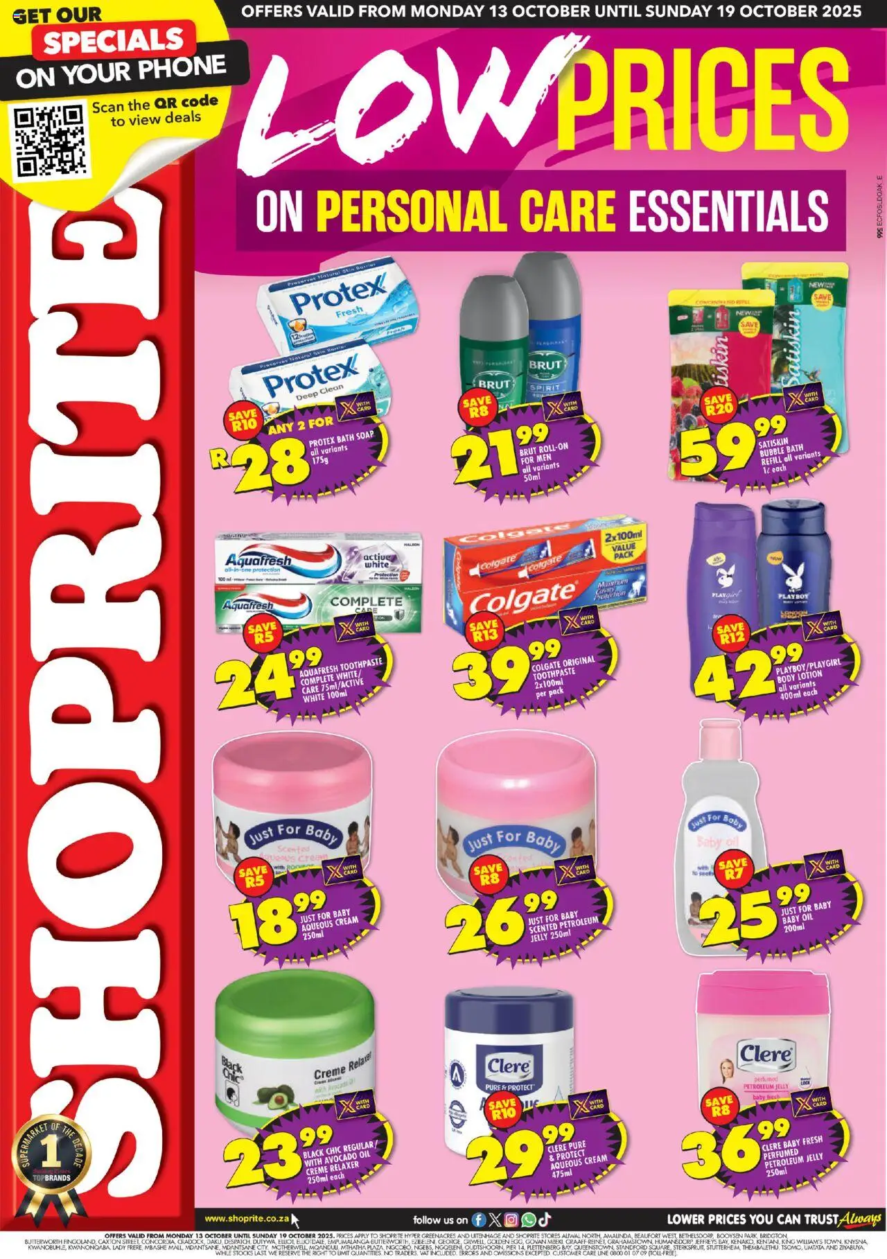 New Shoprite catalogue – valid from 13.10.2025 | Page: 1 | Products: Oil, Cream, Toothpaste, Petroleum jelly