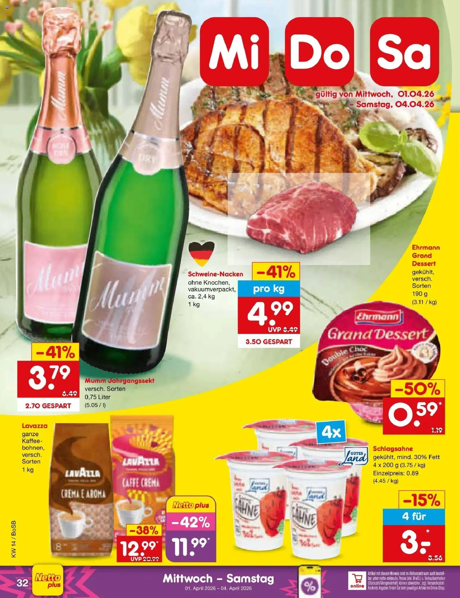 Netto Marken-Discount Prospekt Stadtlohn	 – gültig ab 30.03.2026 | Seite: 46 | Produkte: Lavazza, Schlagsahne, Kaffee, Schweinenacken
