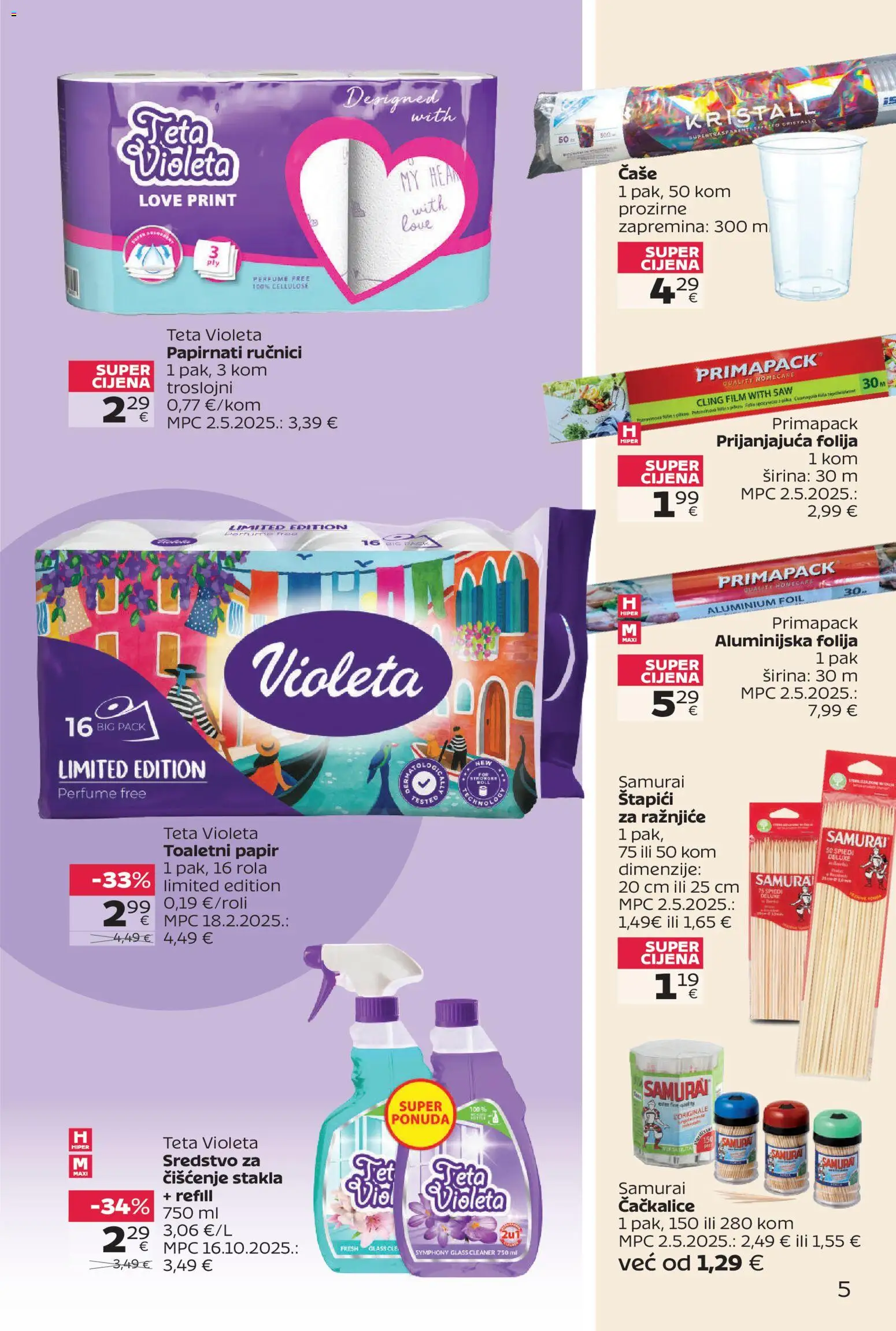 Tommy katalog | vrijedi od 23.03.2026 | Stranica: 5 | Proizvodi: Papirnati ručnici, Čaše, Štapići, Violeta