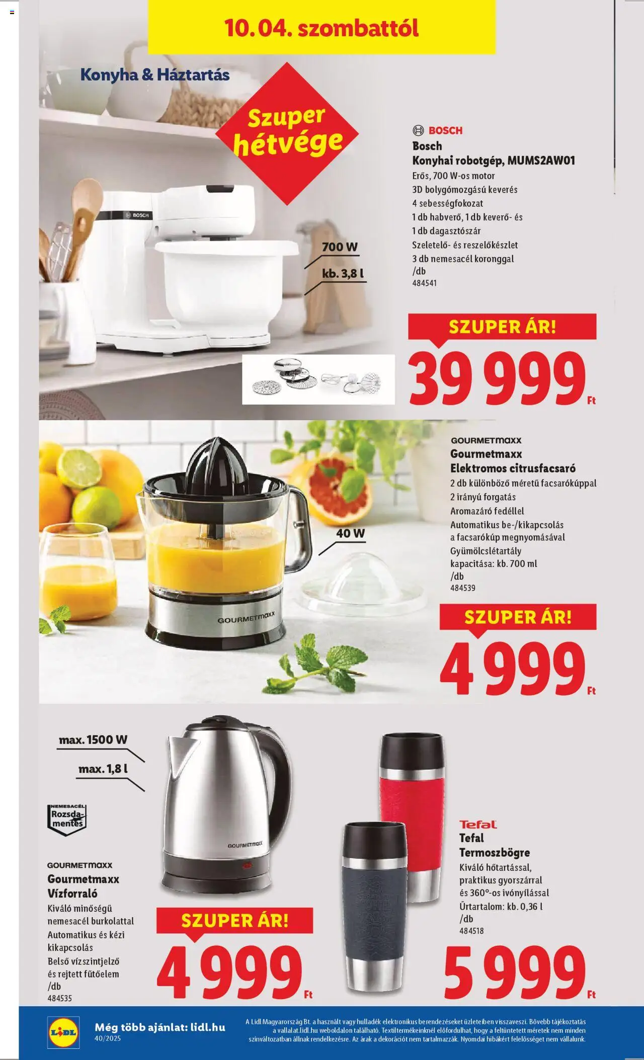 Lidl akciós ujság - amely érvényes a következő dátumtól: 02.10.2025 | Oldal: 50 | Termékek: Tefal, Vízforraló, Szeletelő, Robot