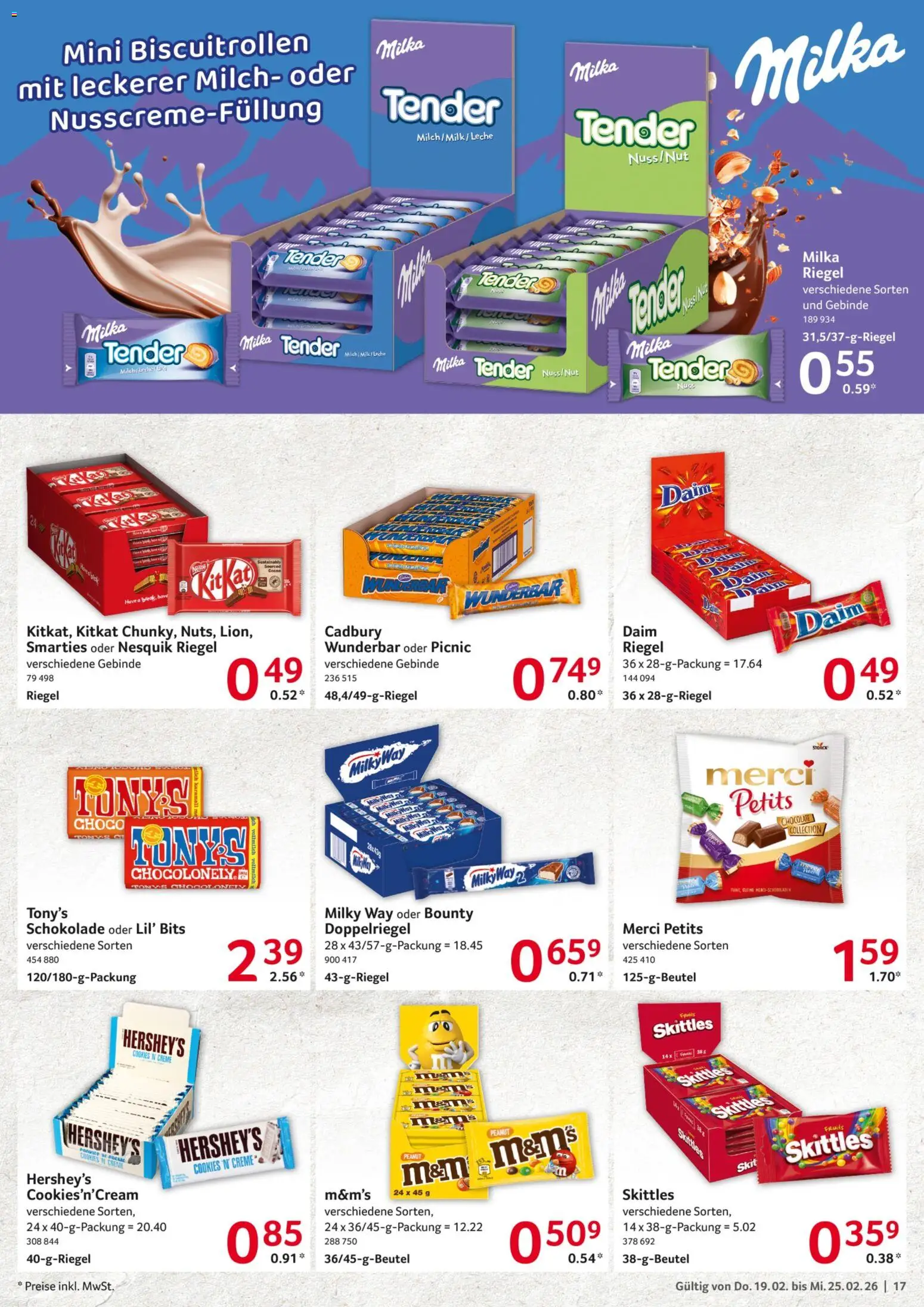 Selgros Prospekt 	 – gültig ab 19.02.2026 | Seite: 17 | Produkte: Milch, M&M's, Milka, Creme