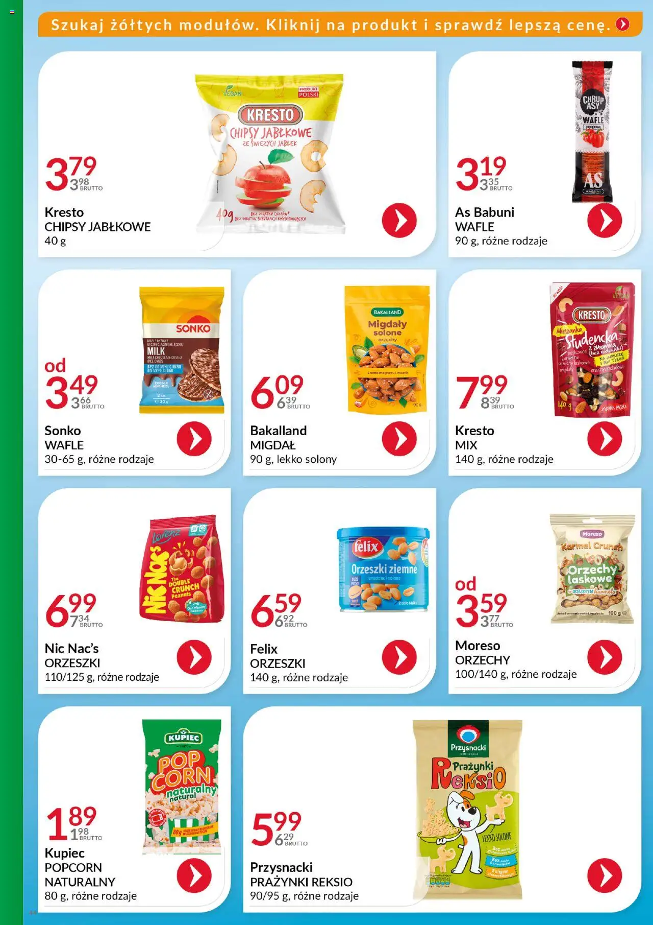 Eurocash Gazetka - Katalog Artykułów Spożywczych od 27.07.2025 | Strona: 44 | Produkty: Wafle, Żurawina, Orzeszki ziemne, Chipsy jabłkowe