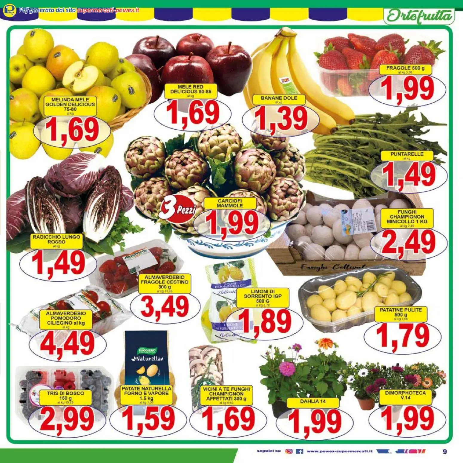 Volantino Pewex del 27.03.2026 | Pagina: 9 | Prodotti: Mele, Patate, Carciofi, Cestino