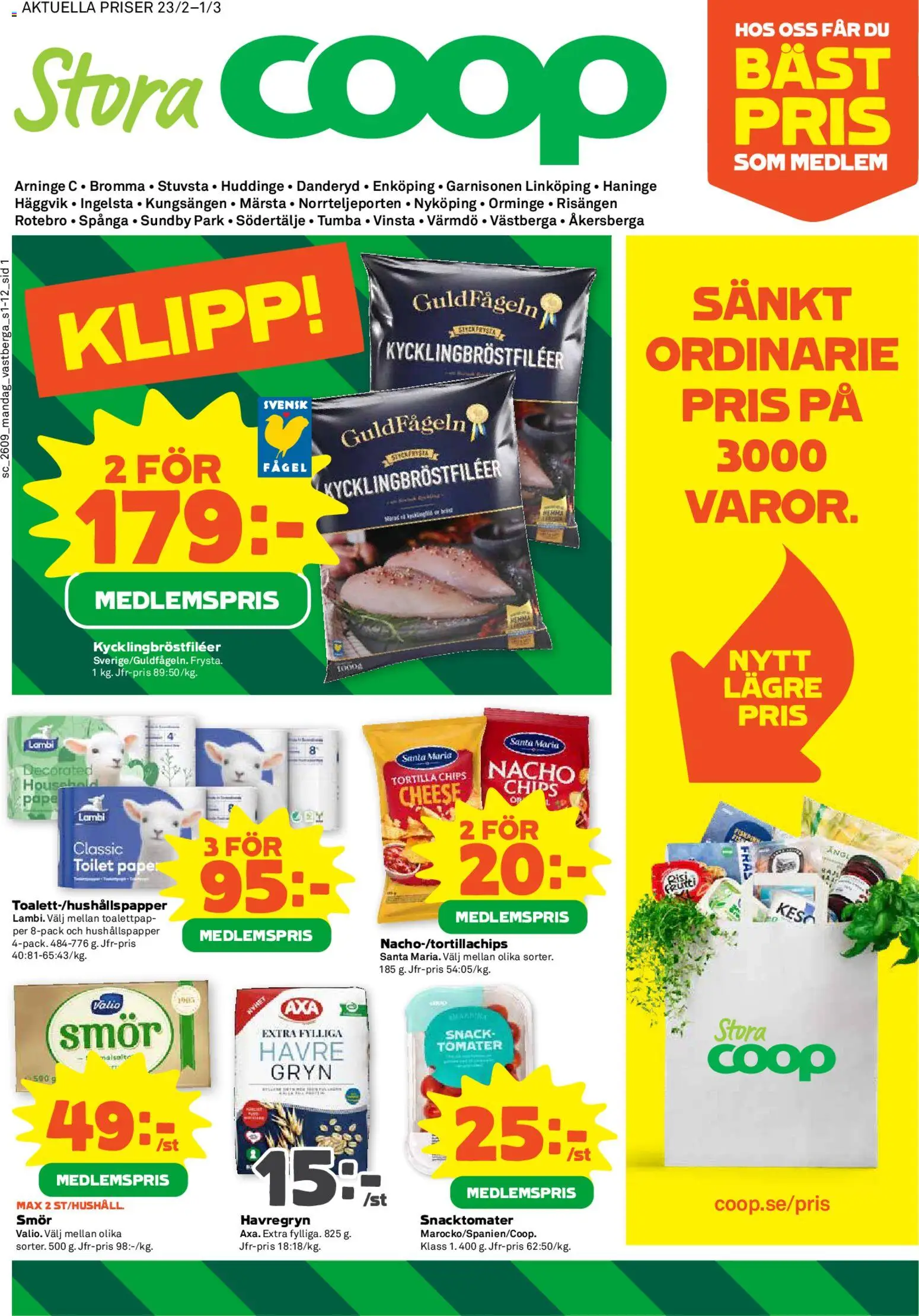 Coop Forum reklamblad aktuell från 23.02.2026 | Sida: 1 | Produkter: Tortilla, Chips, Tomater, Keso