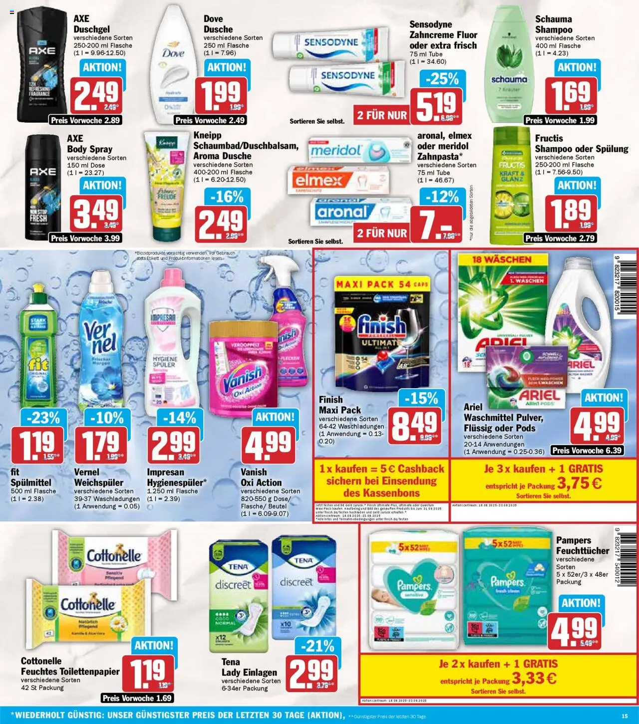 AEZ Prospekt 	 - gültig ab dem 18.08.2025 | Seite: 15 | Produkte: Dusche, Shampoo, Duschgel, Feuchtes Toilettenpapier