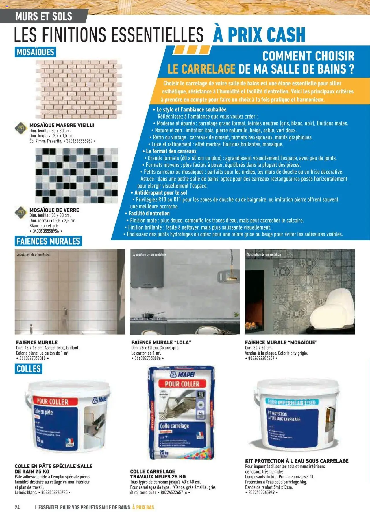 {H1} | Page: 24 | Produits: Mais, Briques, Douche, Colle