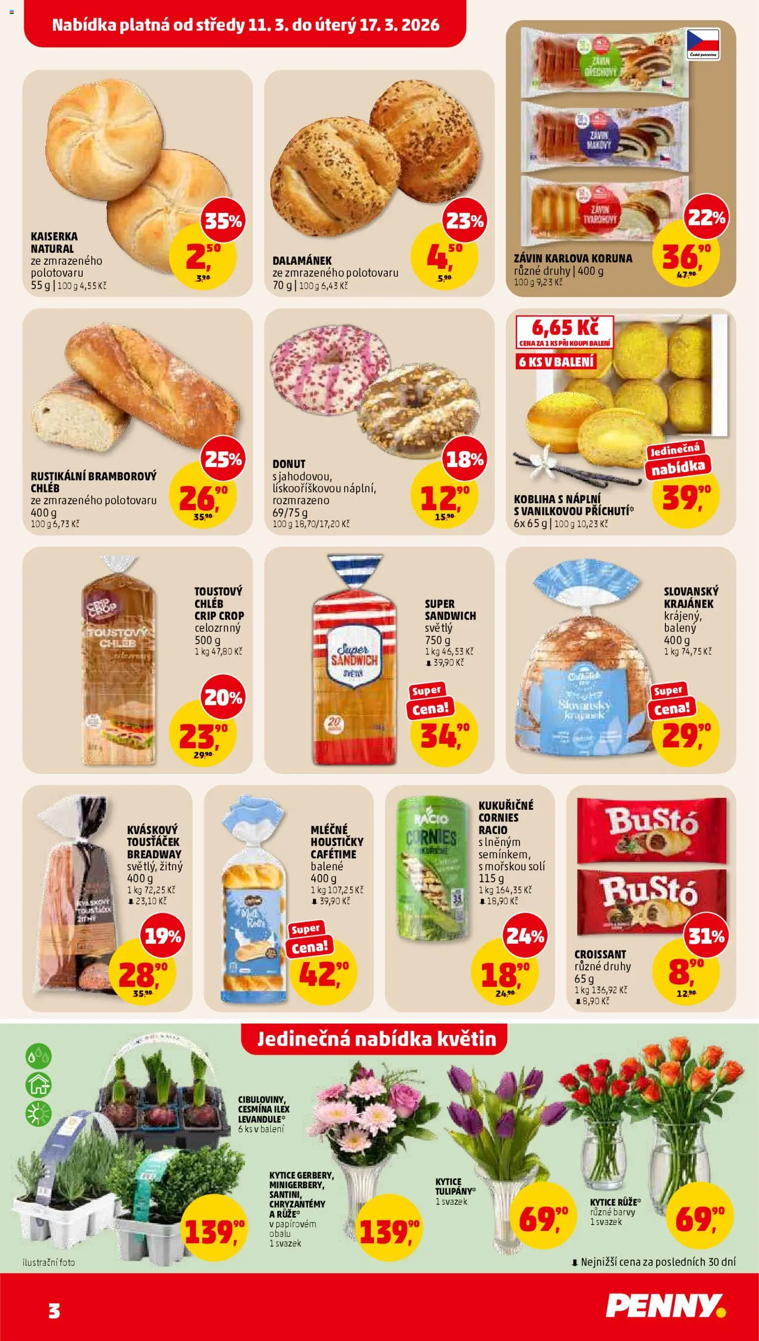Penny Market leták od 11.03.2026 | Strana: 3 | Produkty: Donut, Kaiserka, Crip Crop, Barvy