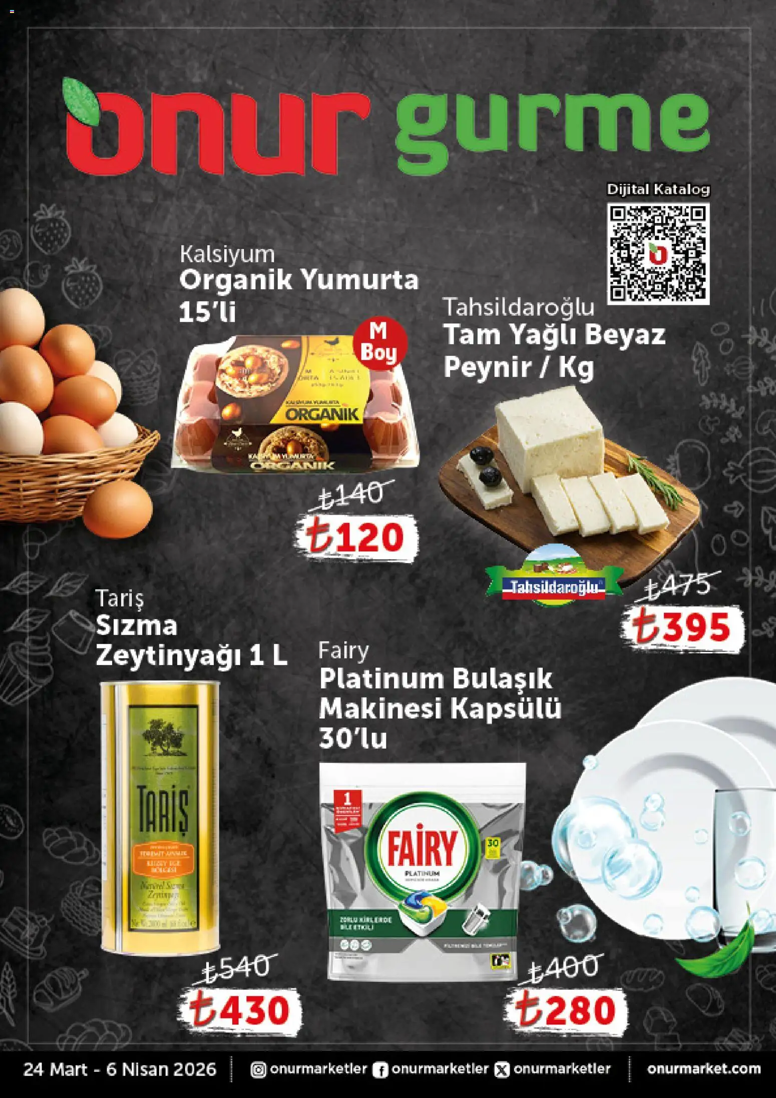 Onur Market - Katalog Gurme - 24.03.2026 tarihinden itibaren geçerlidir | Sayfa: 1 | Ürünler: Peynir, Yumurta, Bulaşık makinesi