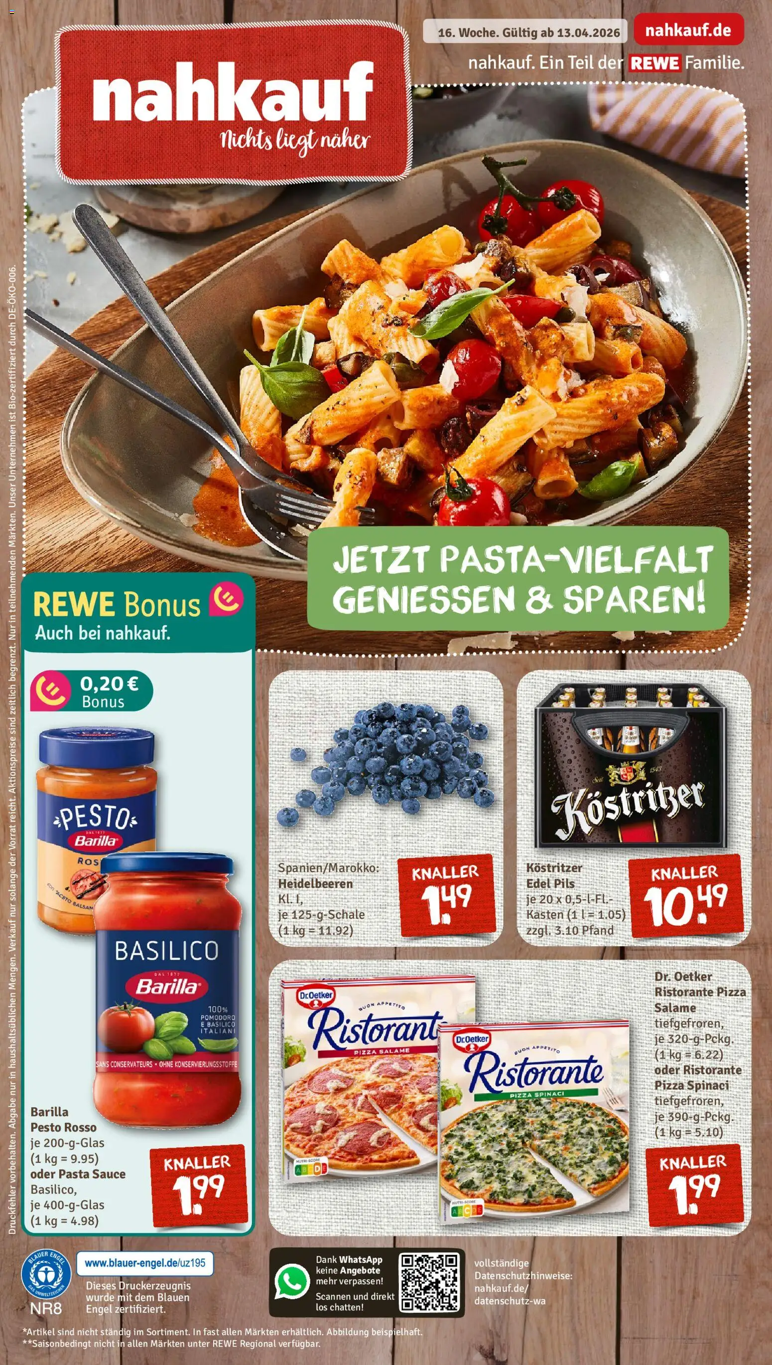 Nahkauf Prospekt – gültig ab 13.04.2026 | Seite: 1 | Produkte: Ristorante, Pils, Heidelbeeren, Pizza