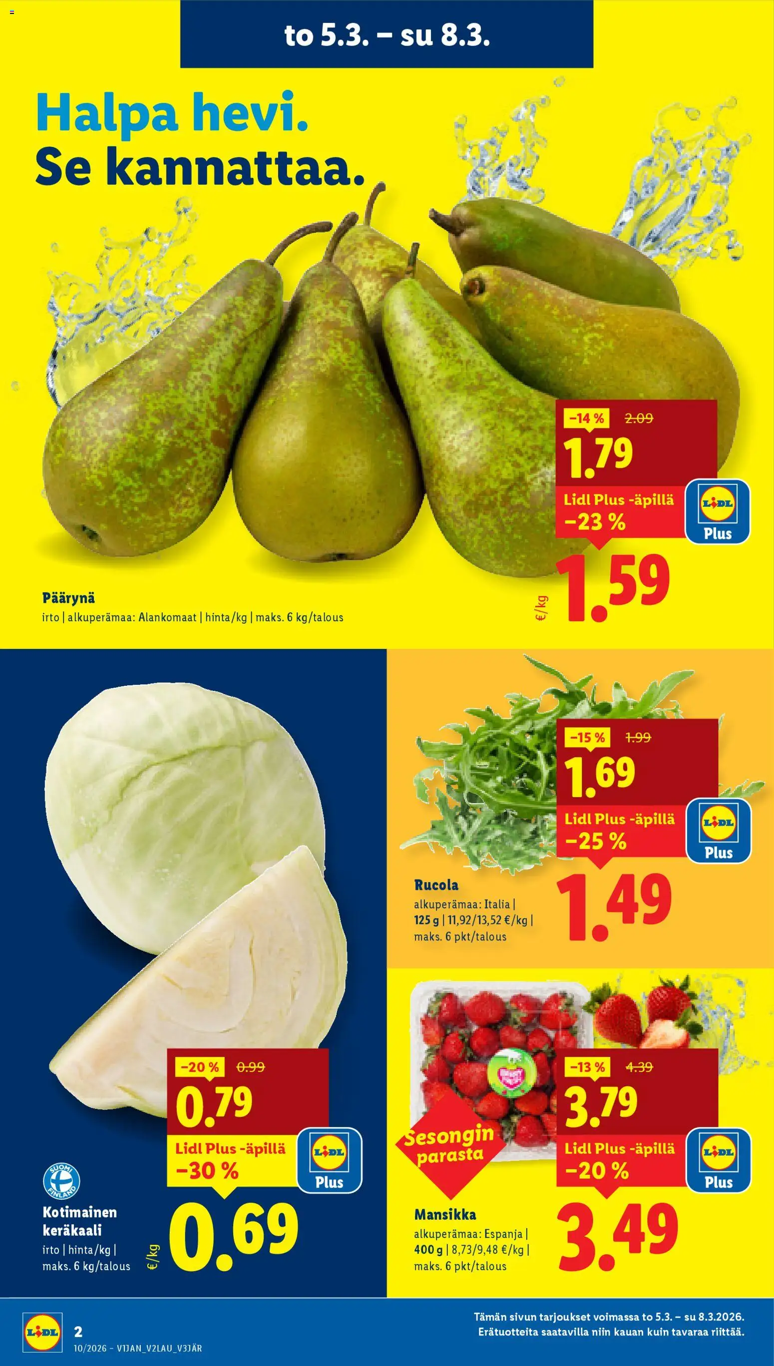 Lidl tarjoukset - Helsinki – voimassa 05.03.2026 alkaen | Sivu: 2 | Tuotteet: Rucola, Keräkaali