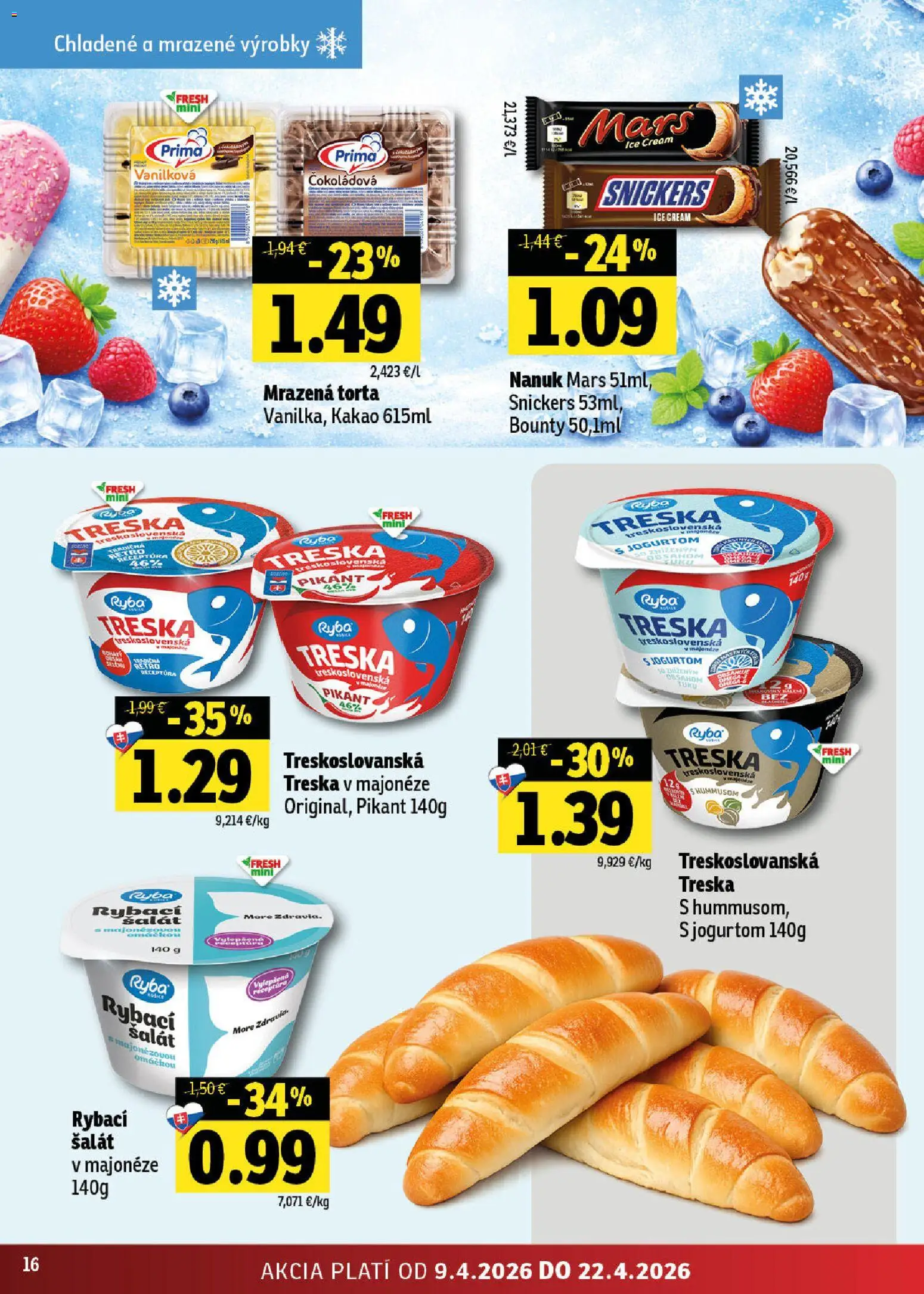 Nové Fresh akcie – leták je platný od 09.04.2026 | Strana: 16 | Produkty: Nanuk, Ryba, Šalát, Treska