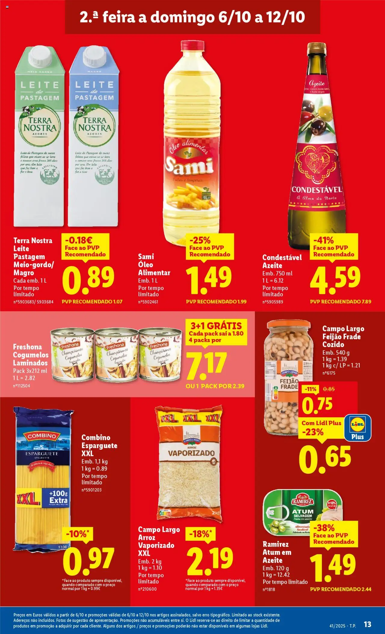 Lidl folheto │ válido de 06.10.2025 | Página: 13 | Produtos: Atum, Esparguete, Porta, Óleo