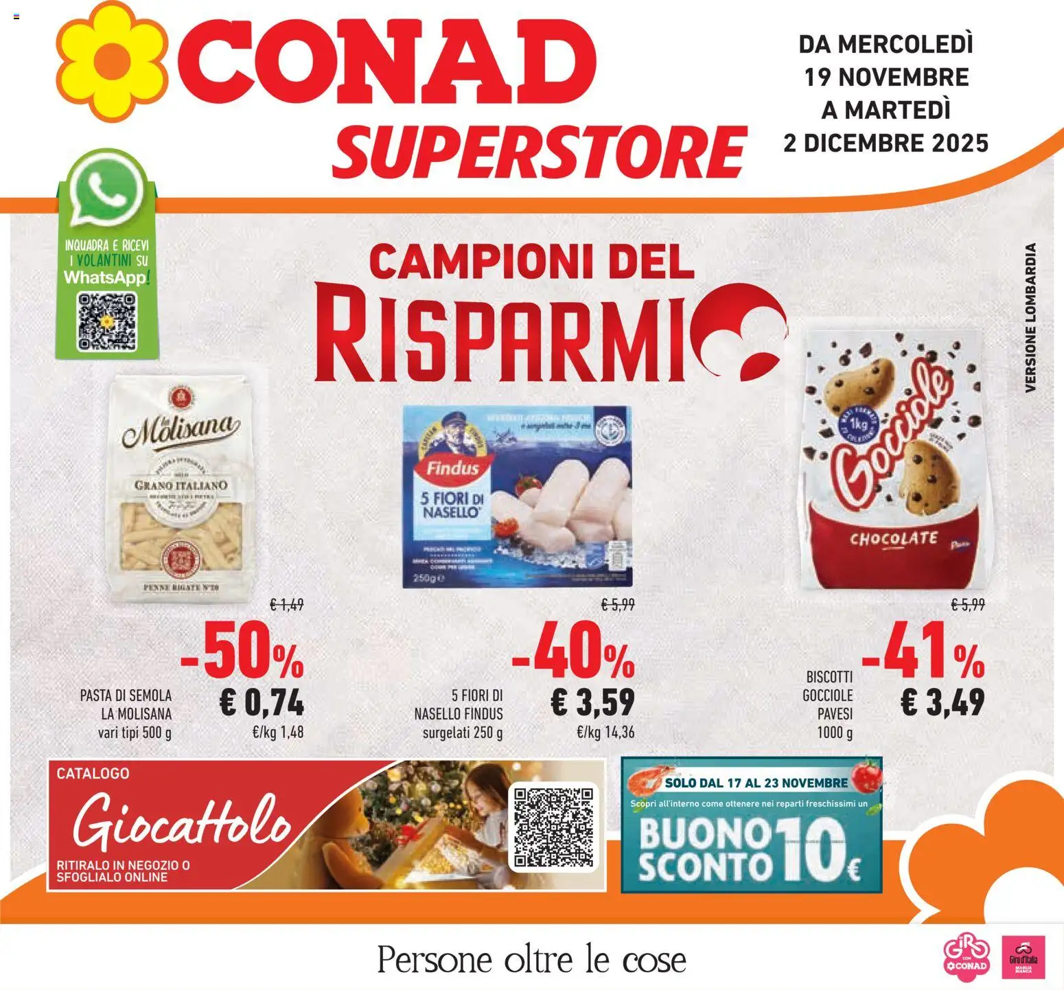 Volantino Conad del 19.11.2025 | Pagina: 1 | Prodotti: Biscotti, Pasta, Nasello, Penne