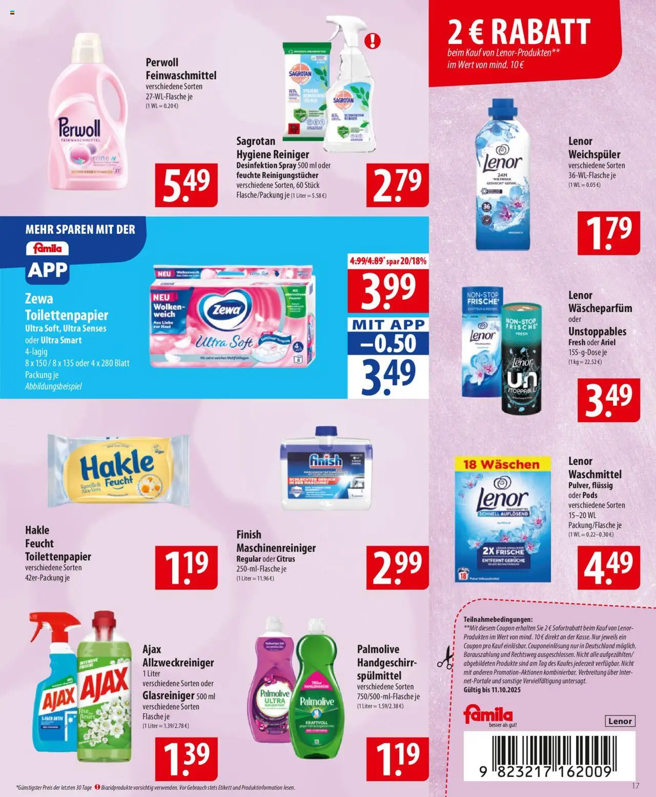 Famila Prospekt 	 – gültig ab 06.10.2025 | Seite: 17 | Produkte: Lenor, Weichspüler, Reinigungstücher, Waschmittel